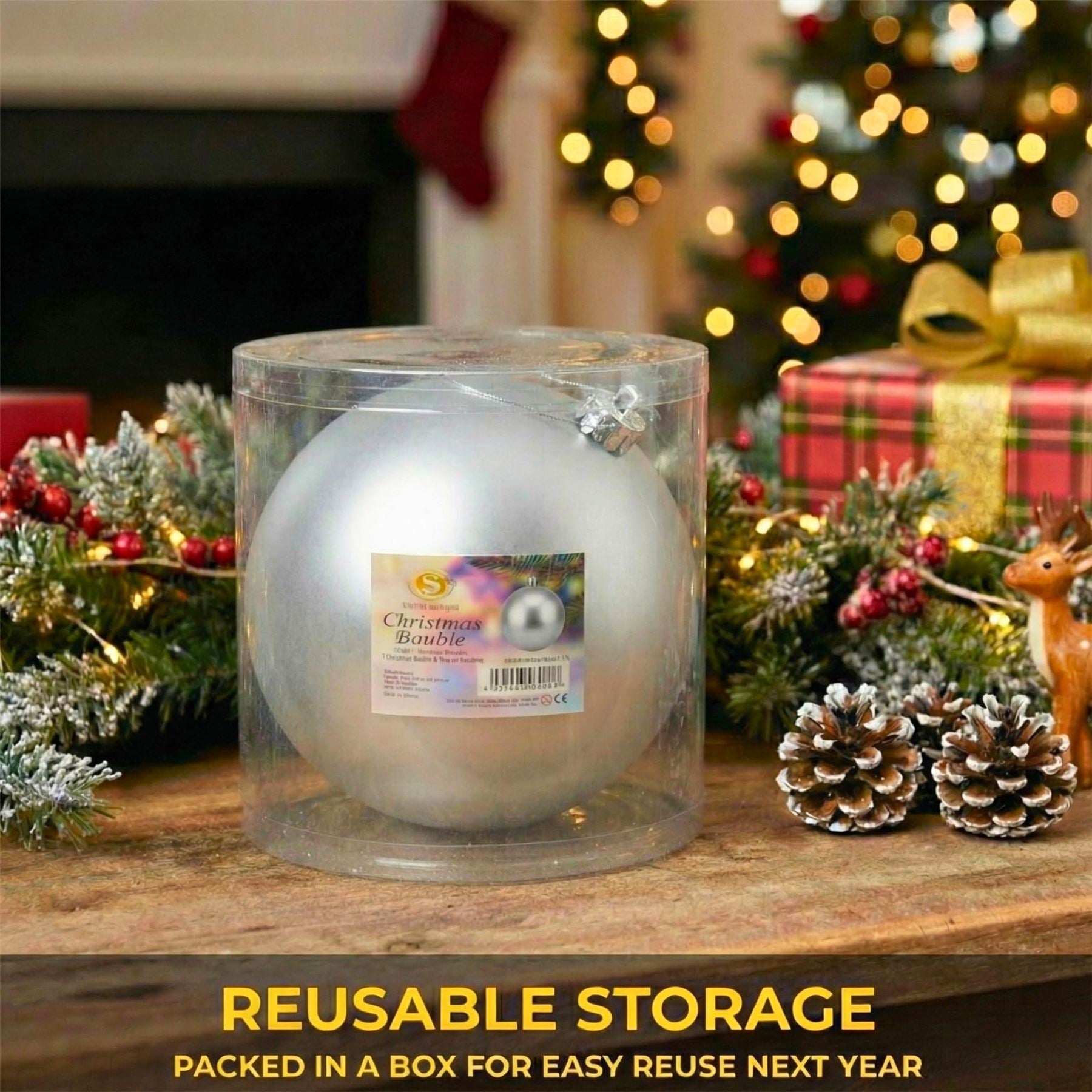 20cm Silver Matte Shatterproof Christmas Bauble – Elegant Festive Hanging Decoration