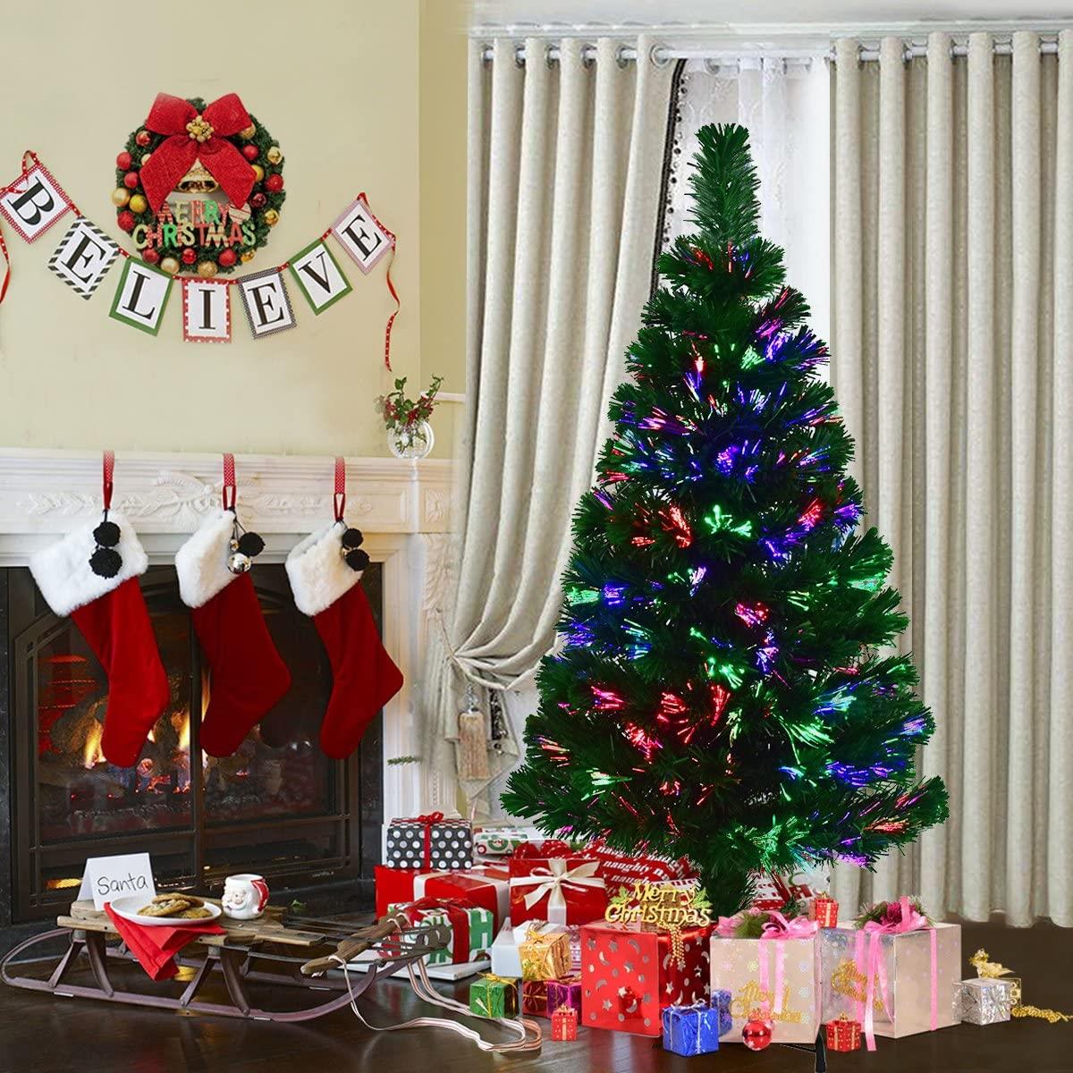 3FT Pre-Lit Christmas Tree Green Fiber Optic LED Lights Xmas Home Holiday Decor