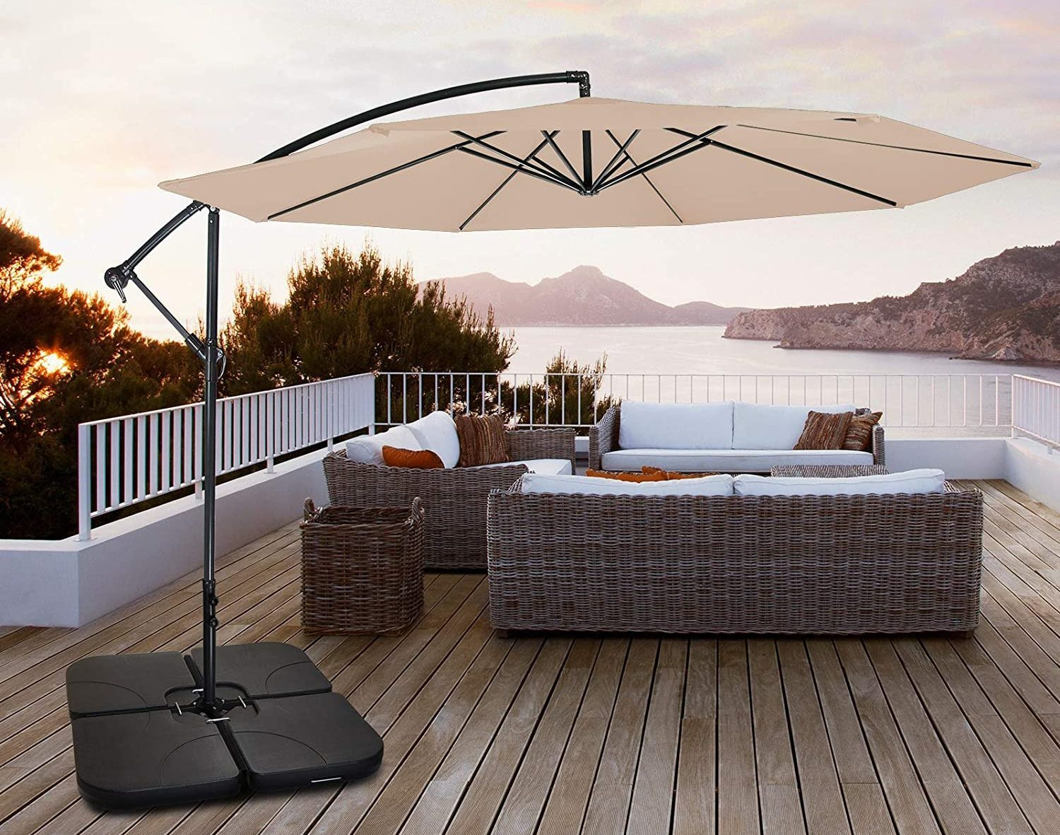 3m Garden Parasol Hanging Cantilever Umbrella Beige