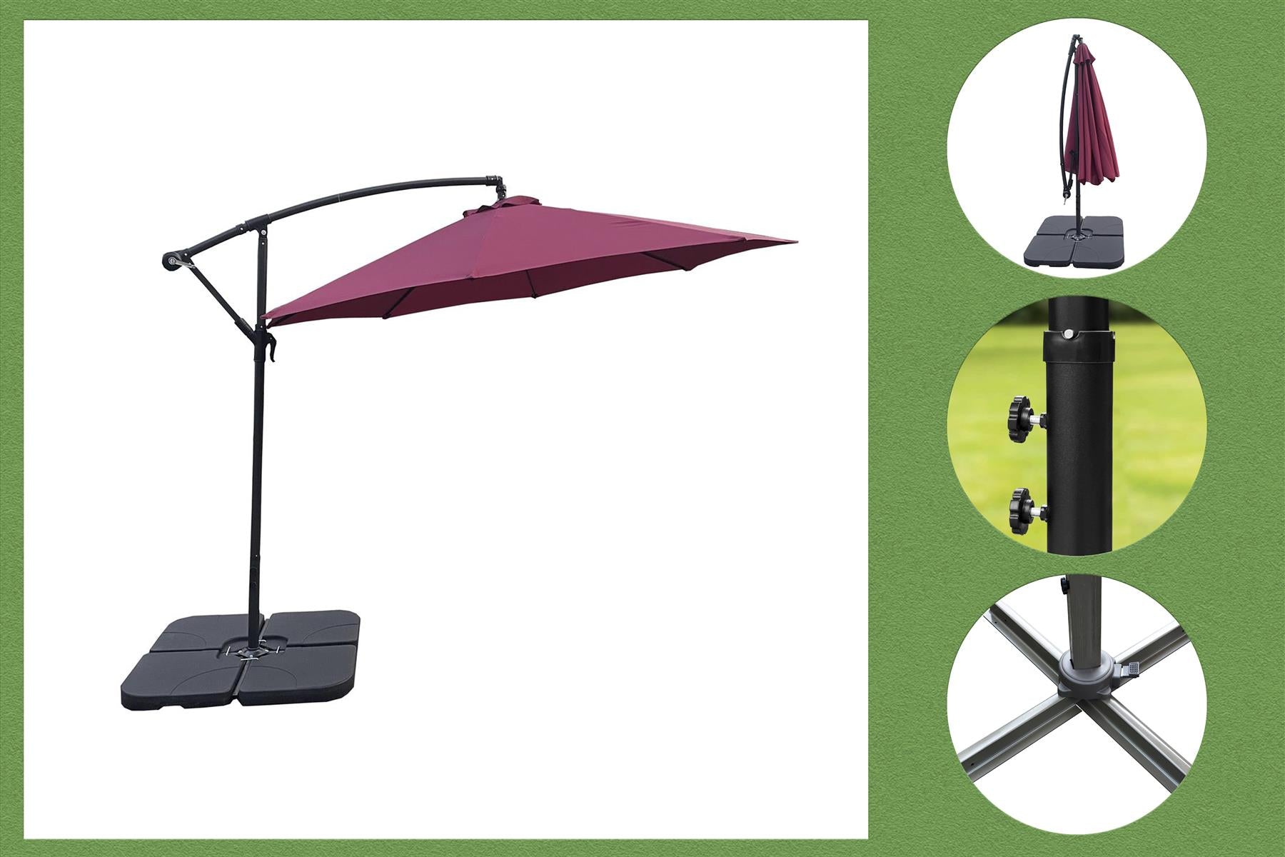 3m Garden Parasol Hanging Cantilever Umbrella Burgundy
