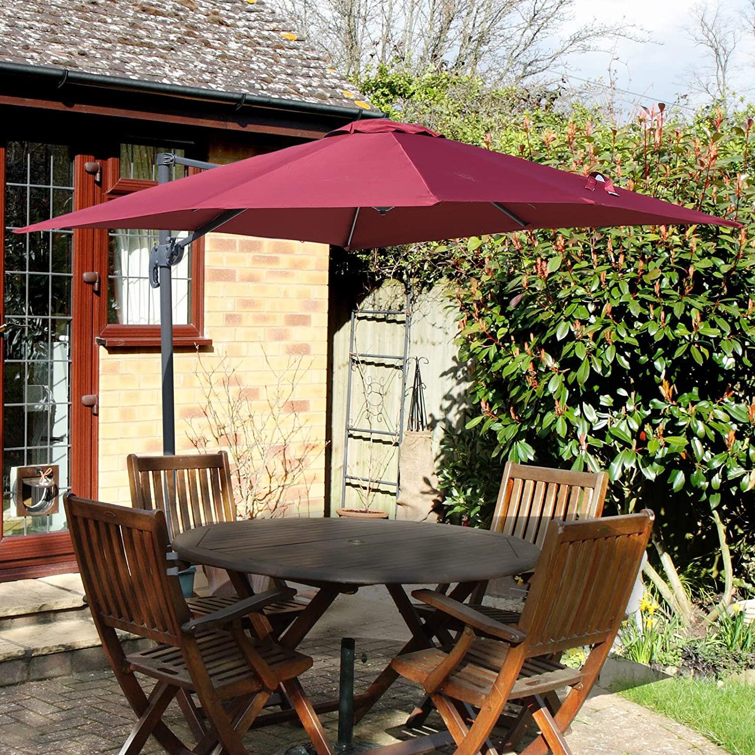 3m Patio Offset Parasol Cantilever Umbrella 360° Rotation Burgundy