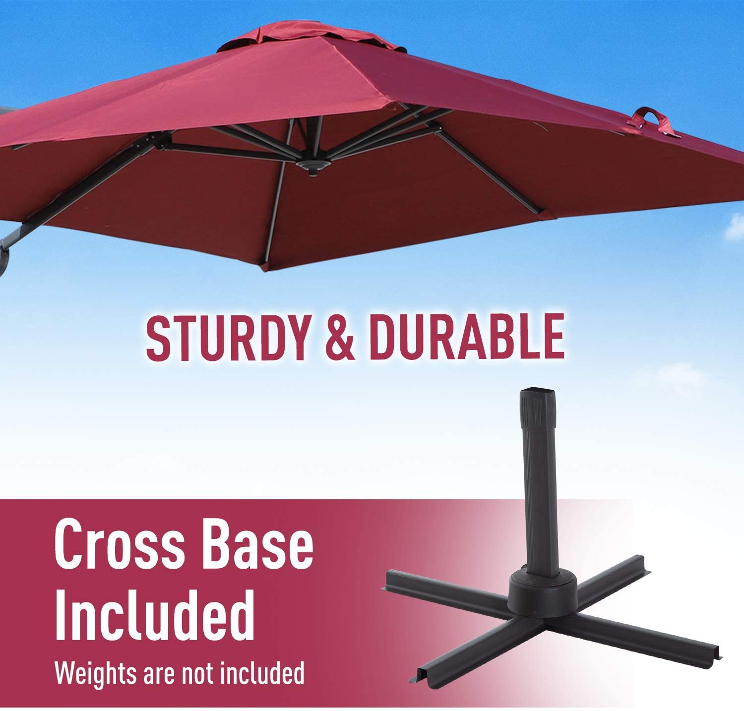 3m Patio Offset Parasol Cantilever Umbrella 360° Rotation Burgundy