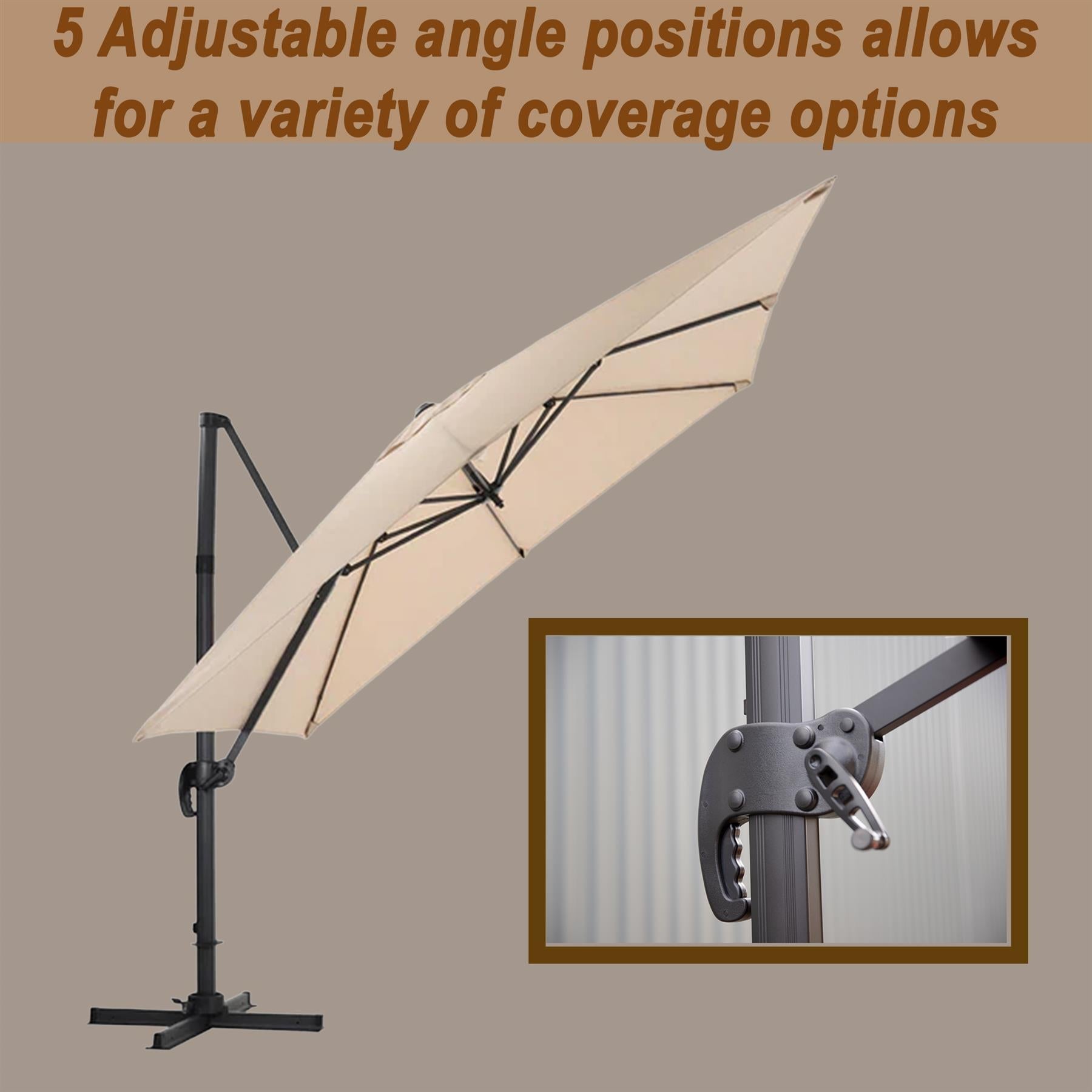 3mx3m Roma Square Cantilever Parasol TAUPE With 360 Degree