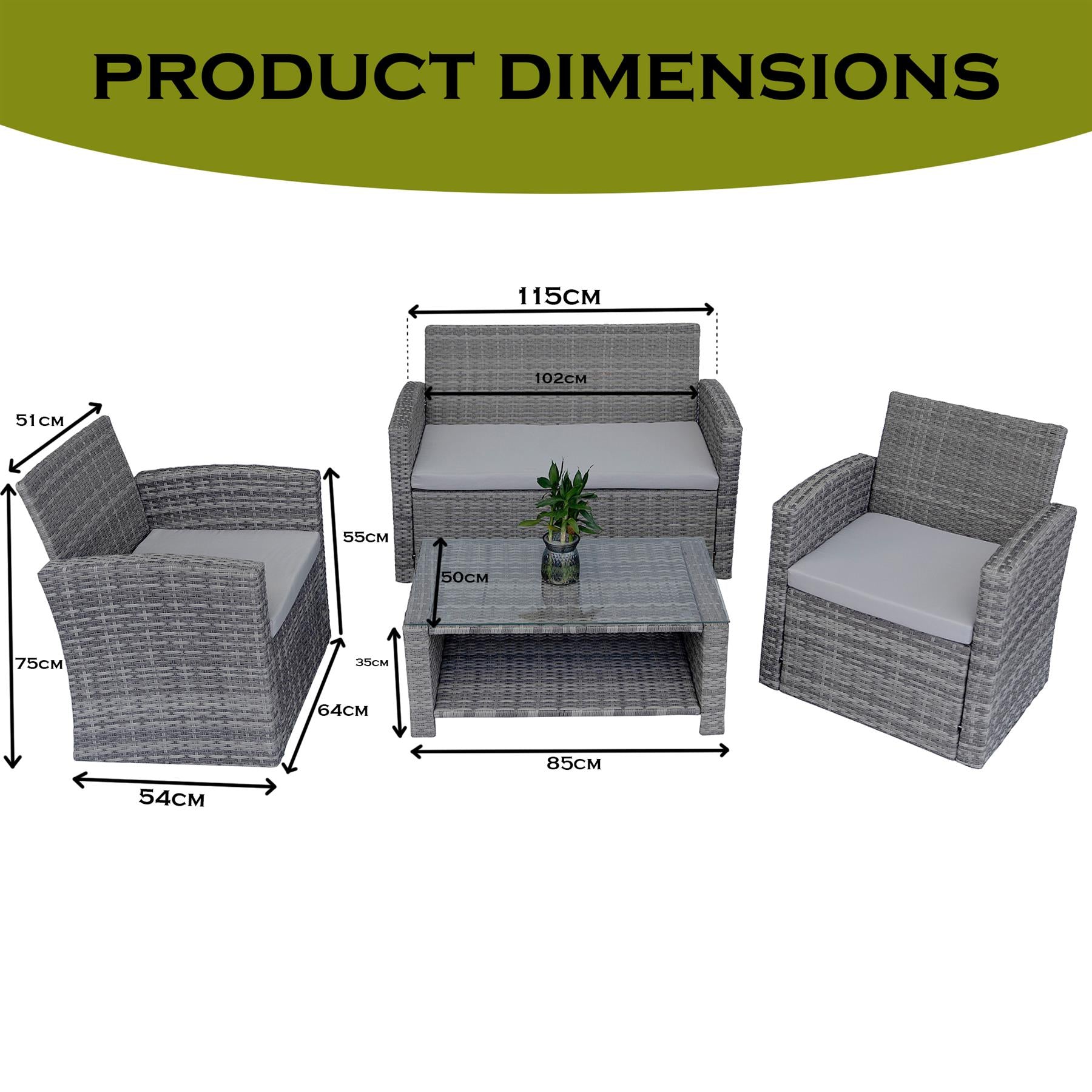 4 Seater Rattan Garden Furniture Set 4Pcs Patio Set