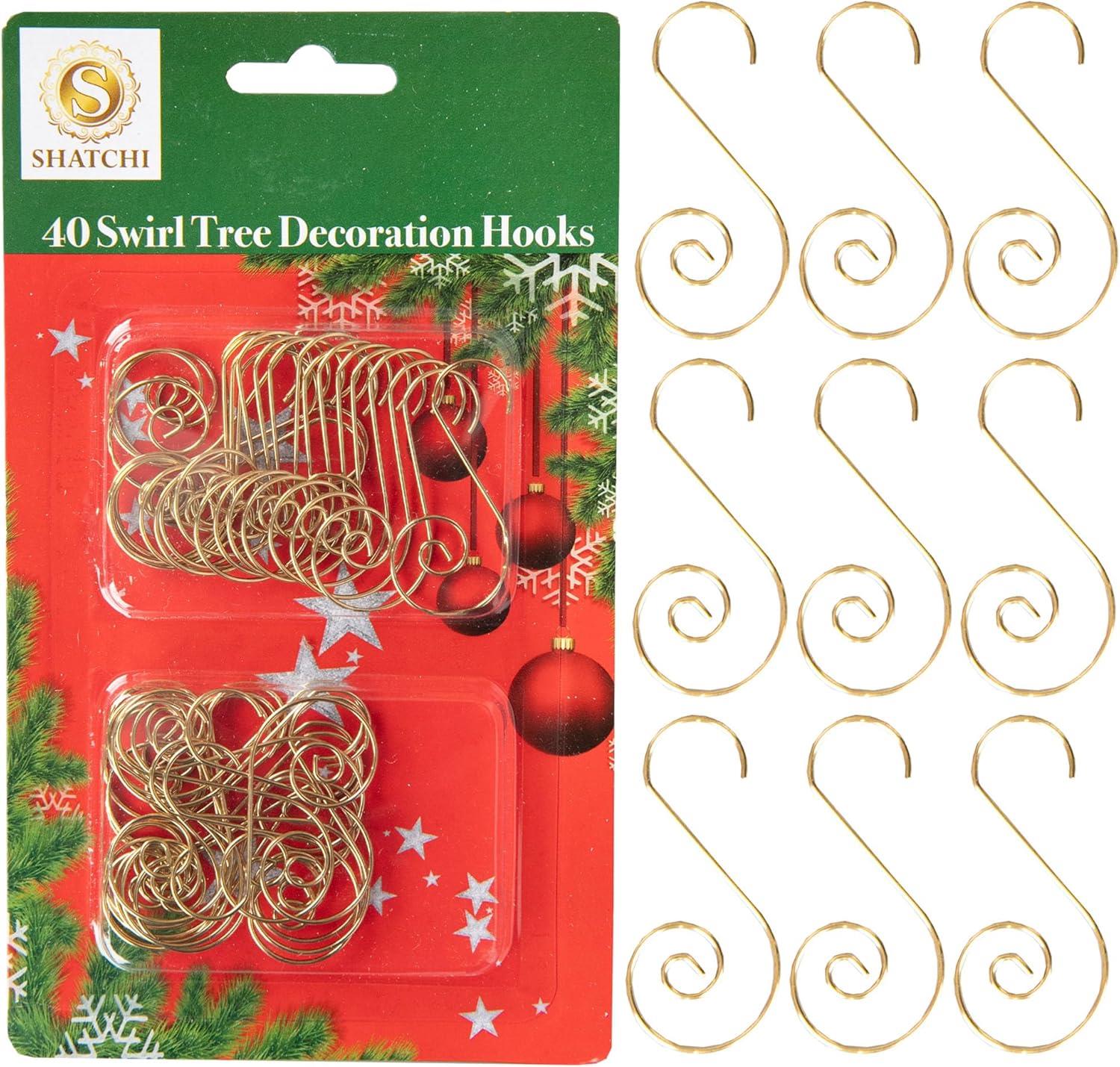 Christmas Ornament Swirl Hook Golden Xmas Tree Bauble String Light Hanger 40pcs