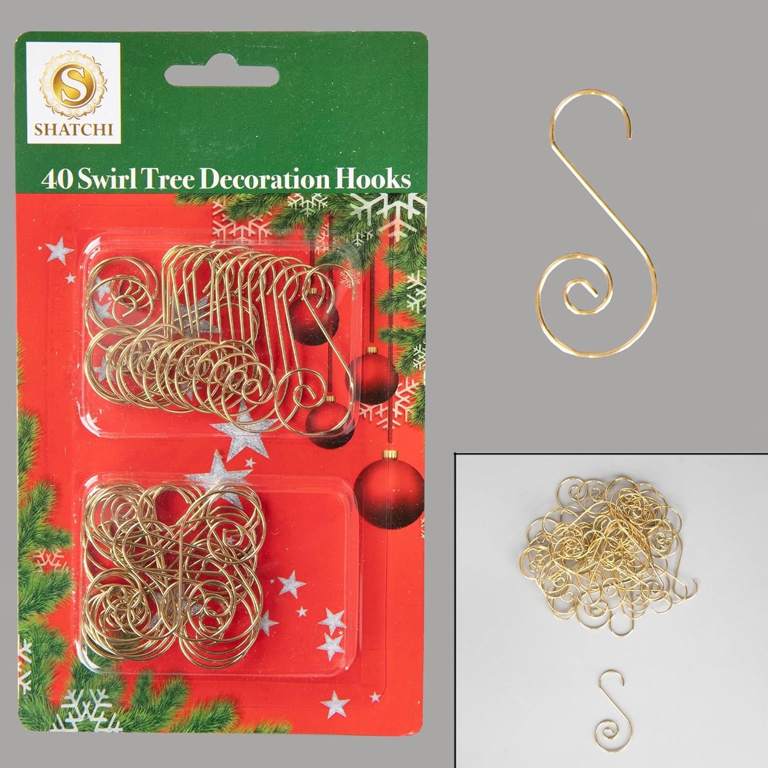 Christmas Ornament Swirl Hook Golden Xmas Tree Bauble String Light Hanger 40pcs