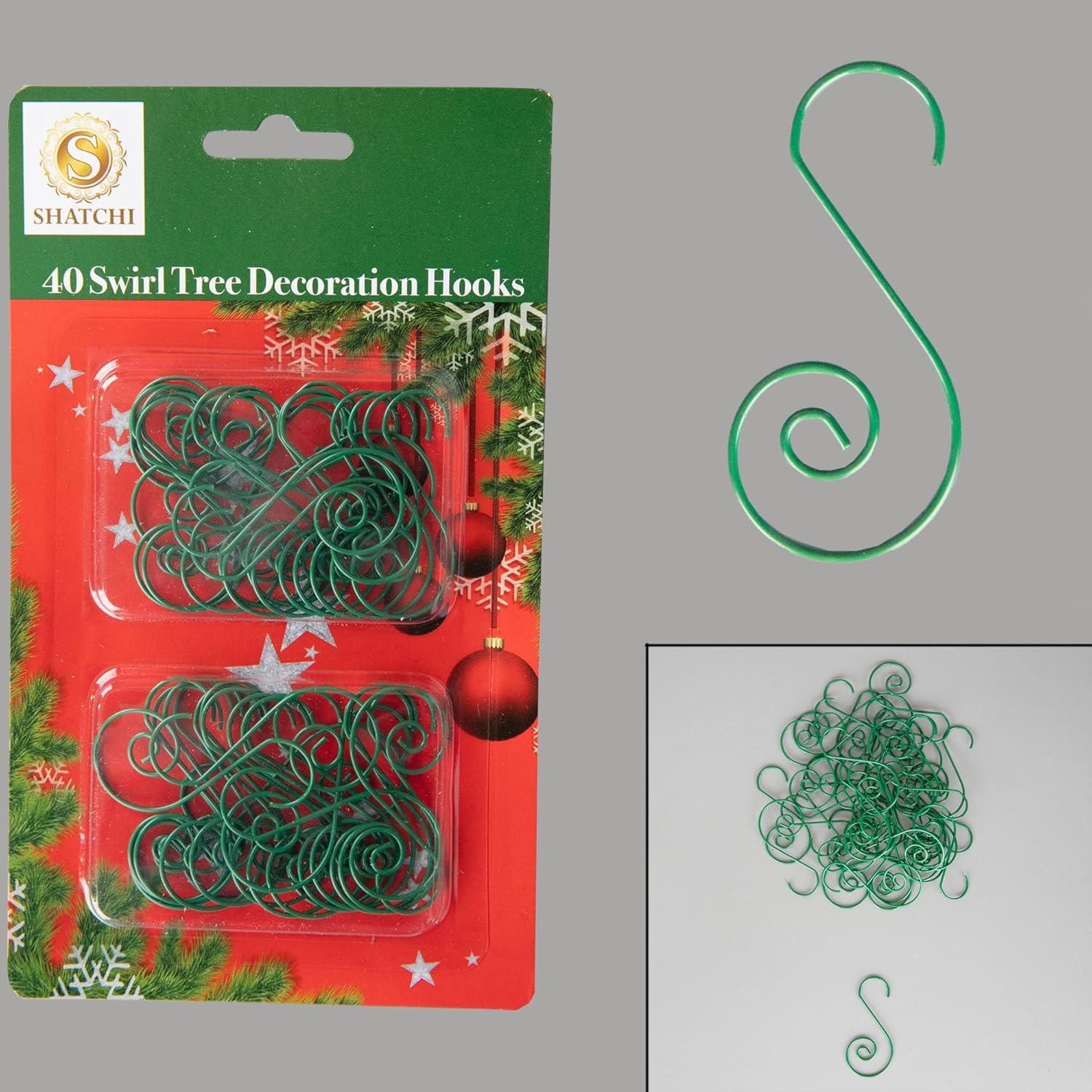 Christmas Ornament Swirl Hook Green Xmas Tree Bauble String Light Hanger 40pcs