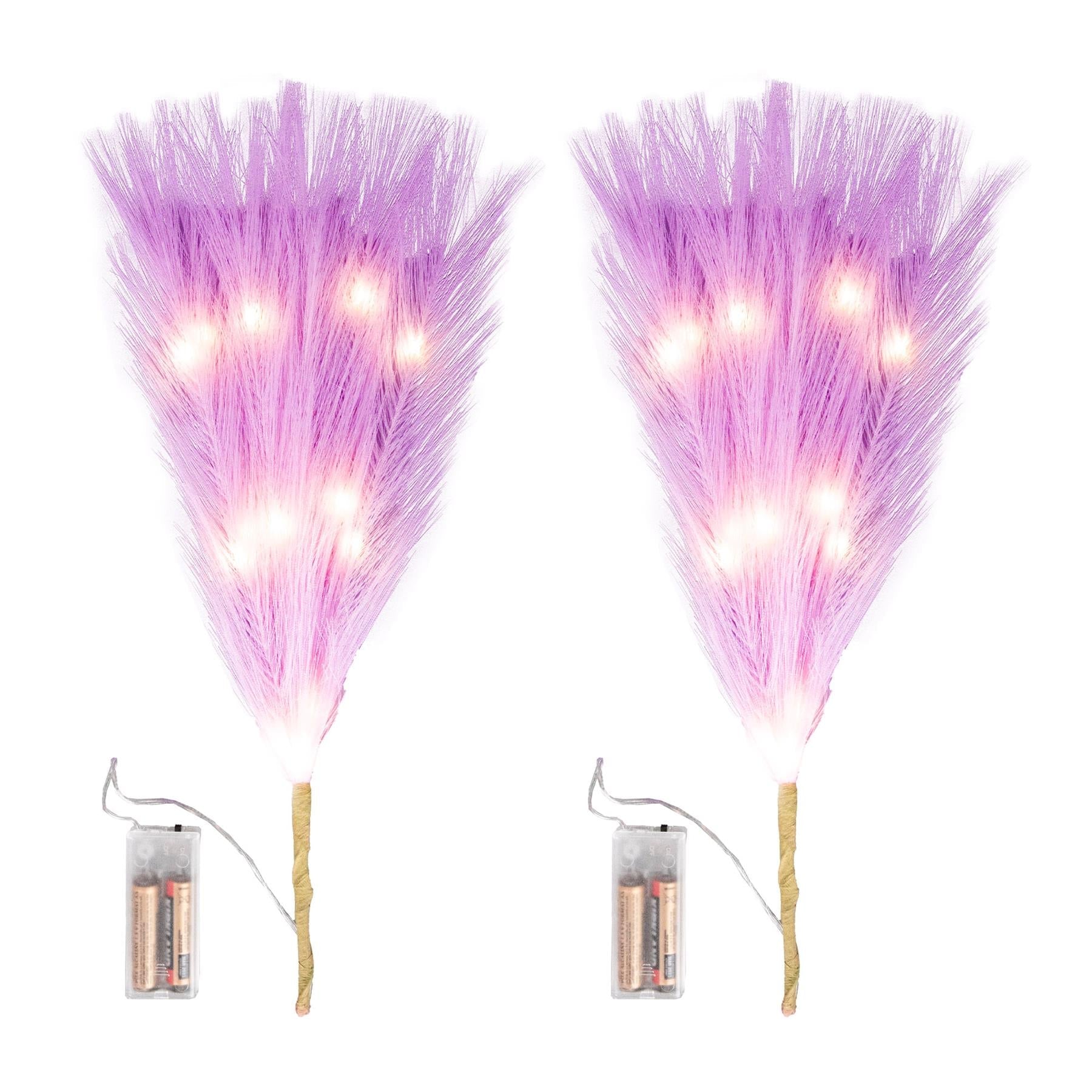 1PC Pampas Grass Stems Feather Christmas Table Decor Pre-Lit LED B/O Purple 45cm