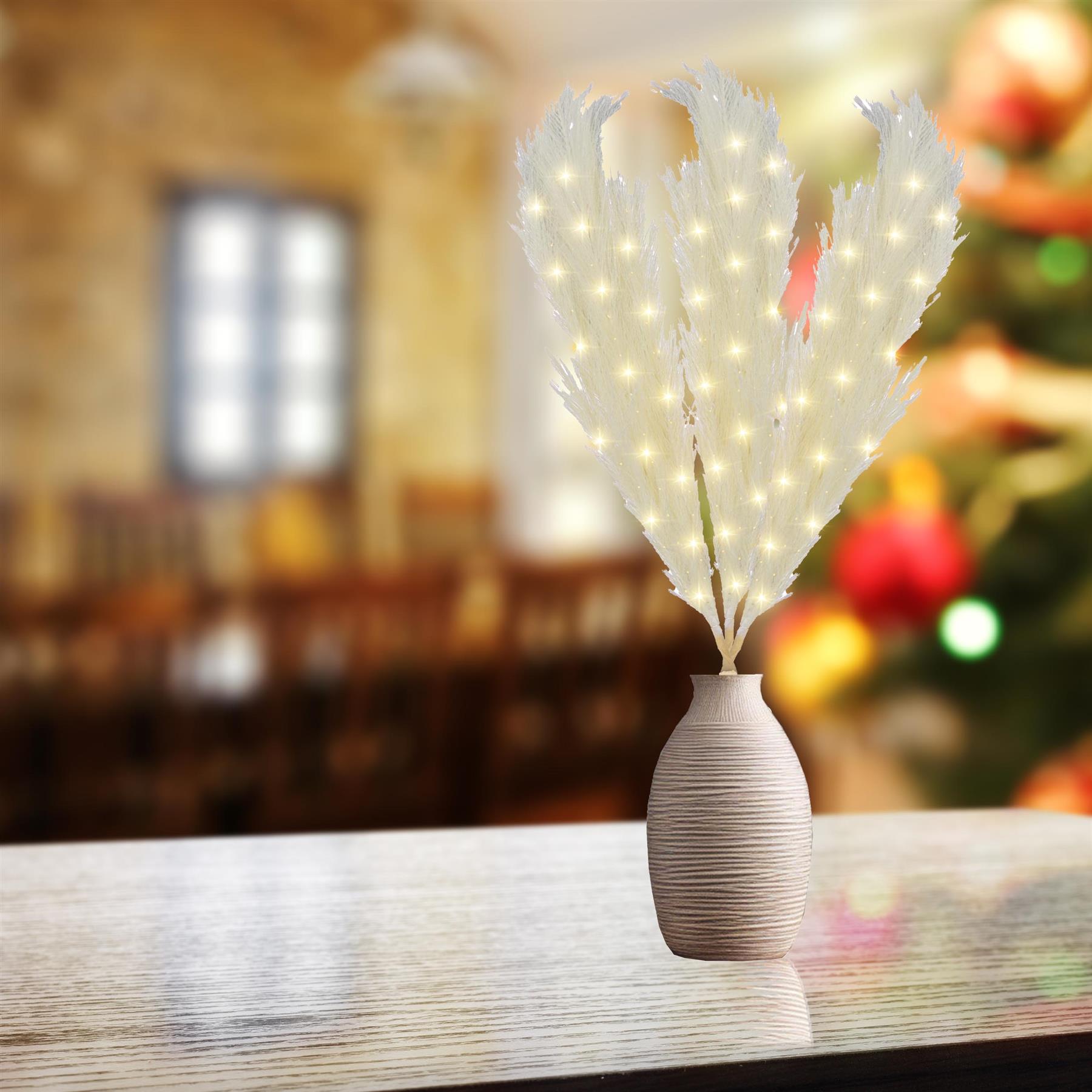 4Pcs 100Cm B/O Pampas Grass Cream W/ 30 Ww Leds