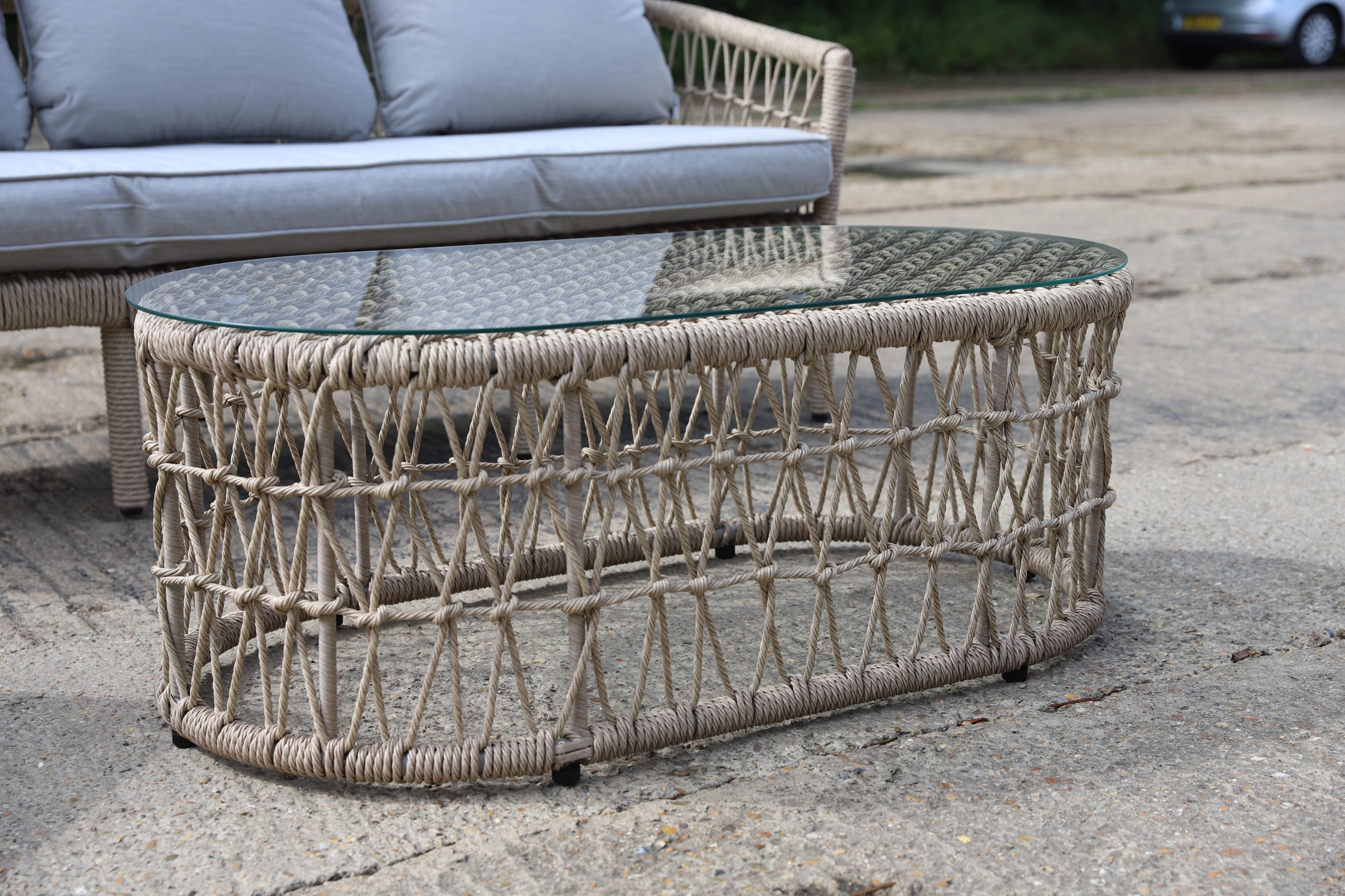 4Pcs Capri 5 Seater Sofa Set Natural Woven Rattan - Sofa, Table, Chairs