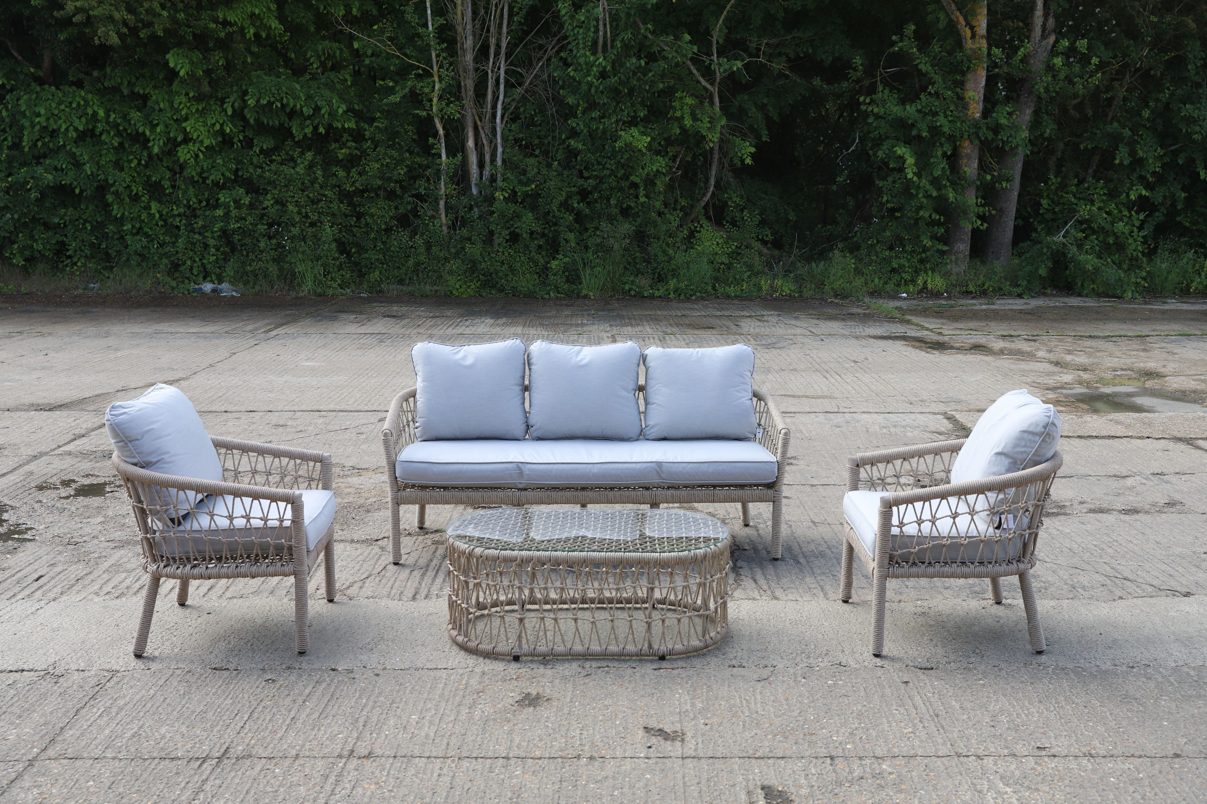 4Pcs Capri 5 Seater Sofa Set Natural Woven Rattan - Sofa, Table, Chairs