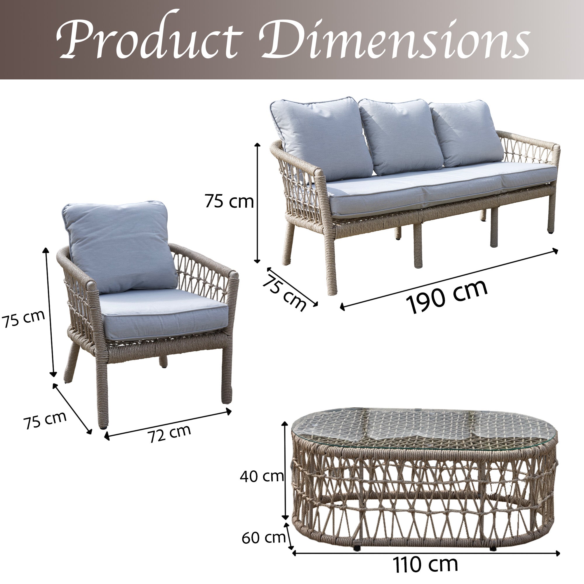 4Pcs Capri 5 Seater Sofa Set Natural Woven Rattan - Sofa, Table, Chairs