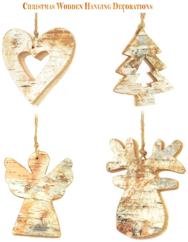 4Pcs X 8Cm Real Wooden Ornaments Christmas Tree Hanging Decorations Hand Crafted