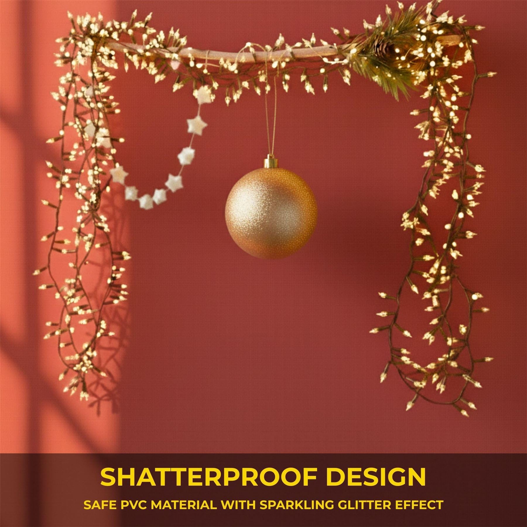 20cm Champagne Glitter Shatterproof Christmas Bauble – Sparkling Festive Hanging Decoration