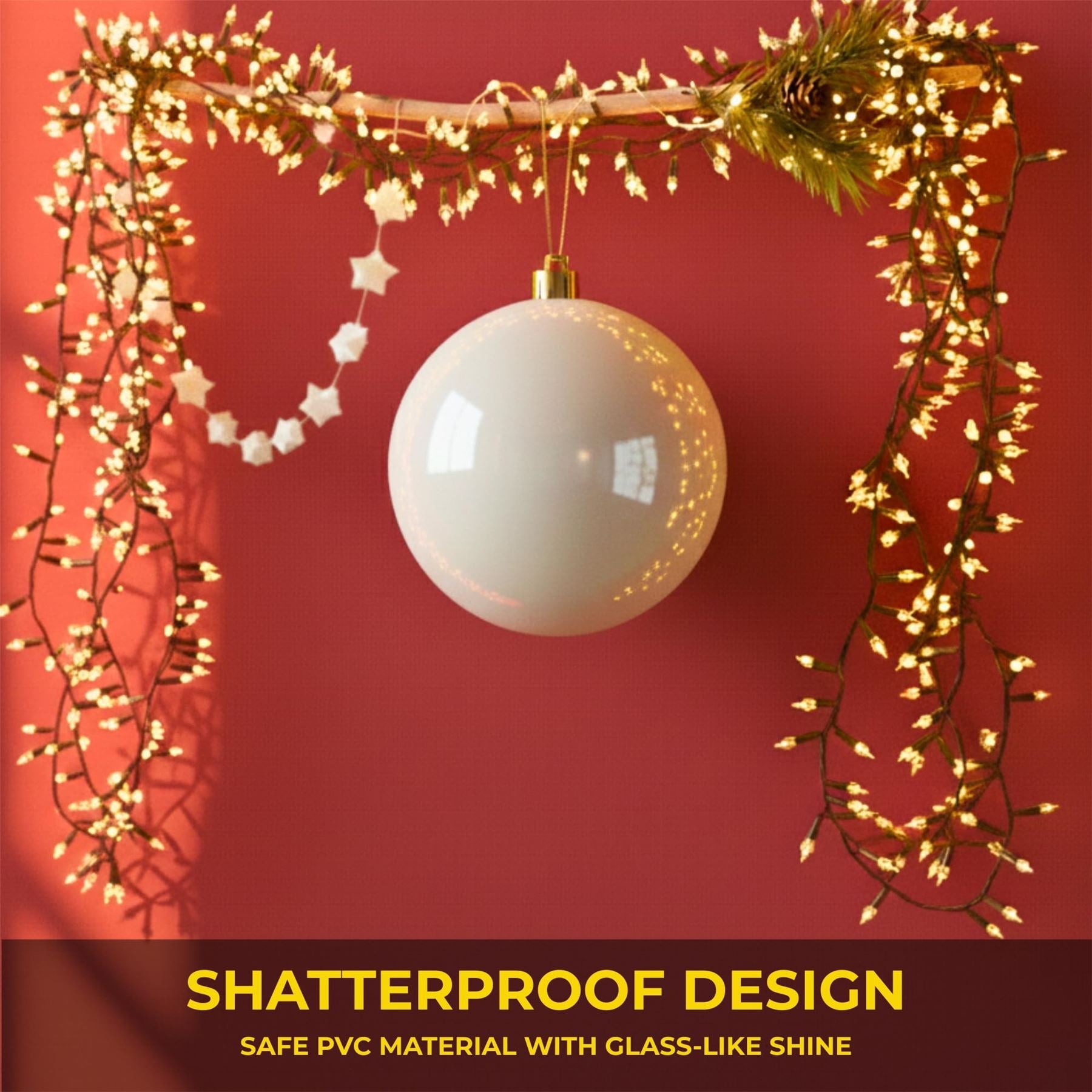 25cm White Christmas Bauble – Shatterproof, Gloss Finish