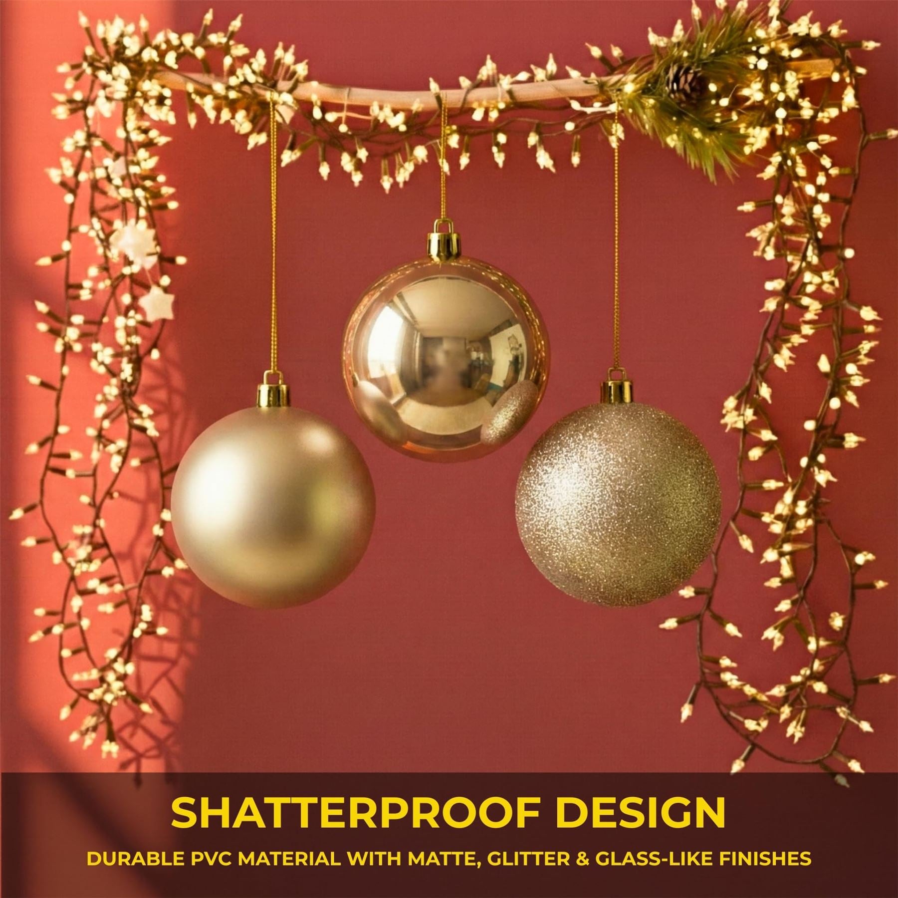 25cm Champagne Christmas Baubles – Assorted 3-Pack (Matte & Glitter, Shatterproof)