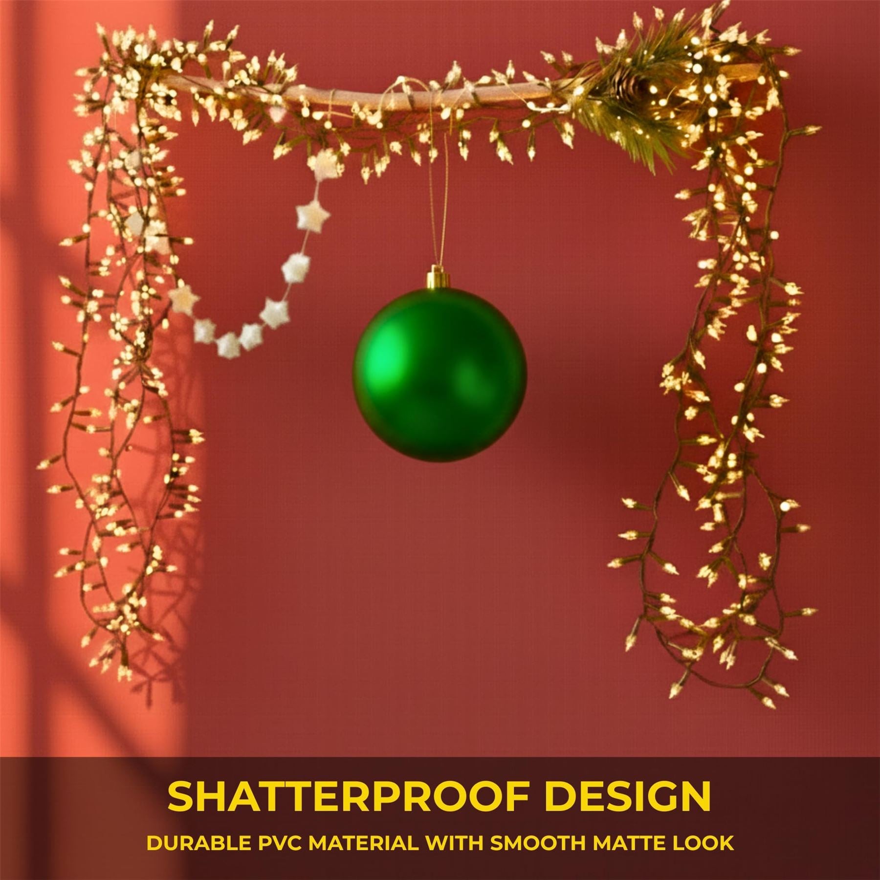 20cm Dark Green Matte Shatterproof Christmas Bauble – Elegant Festive Hanging Decoration
