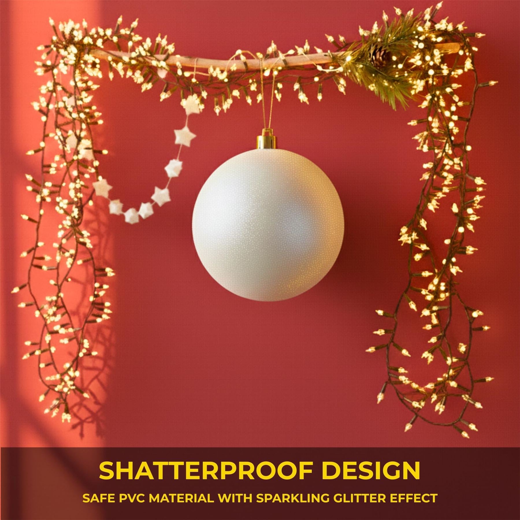 25cm White Christmas Bauble – Glitter Finish, Shatterproof