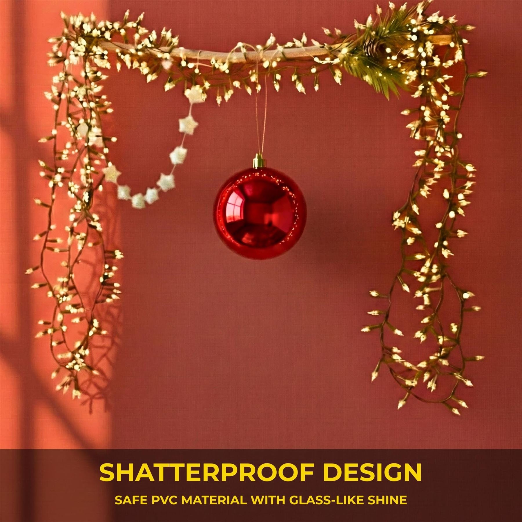 20cm Red Shatterproof Christmas Bauble – Glossy Festive Hanging Decoration