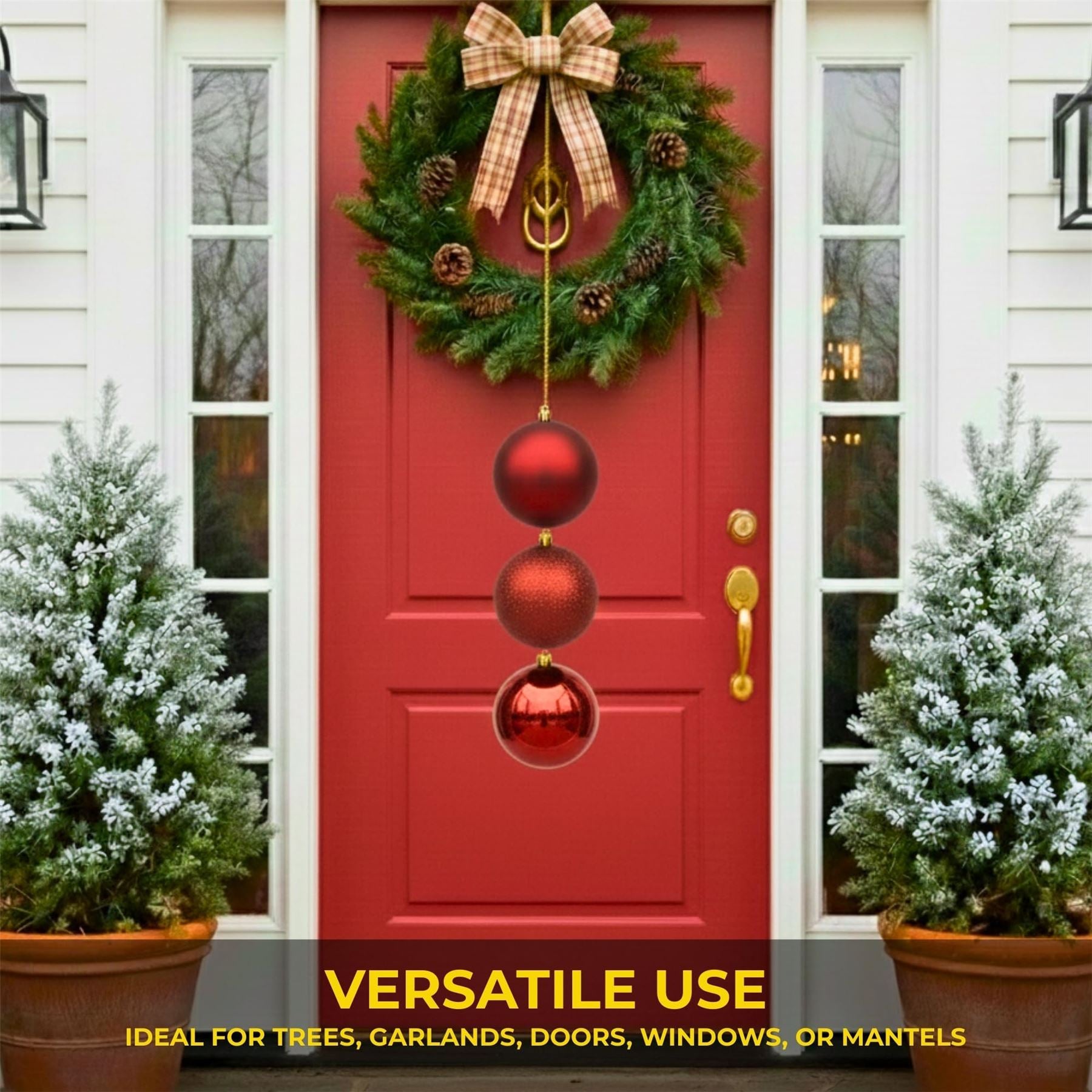 20cm Dark Red Christmas Baubles – Assorted 3-Pack (Matt & Glitter, Shatterproof)