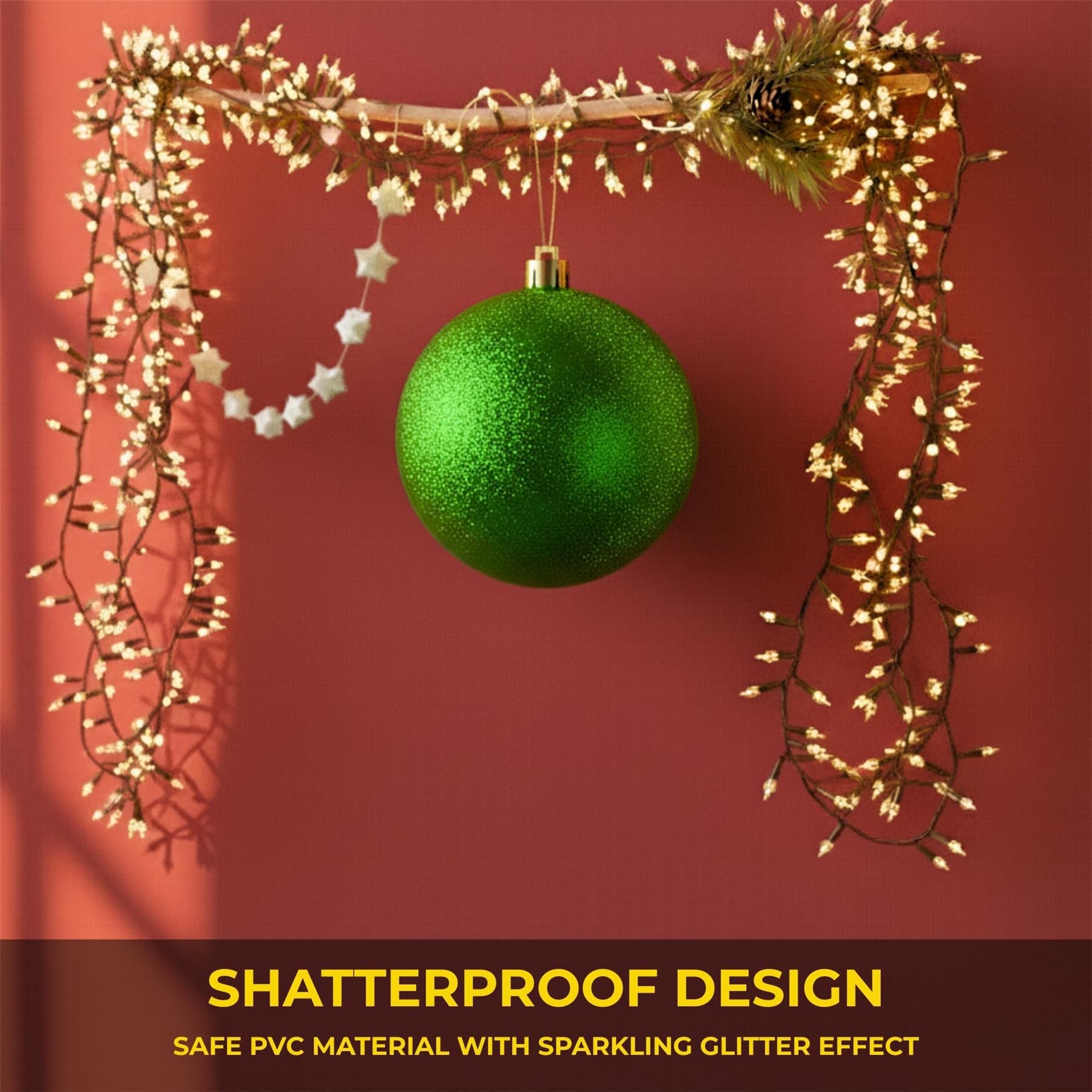 25cm Dark Green Christmas Bauble – Glitter Finish, Shatterproof