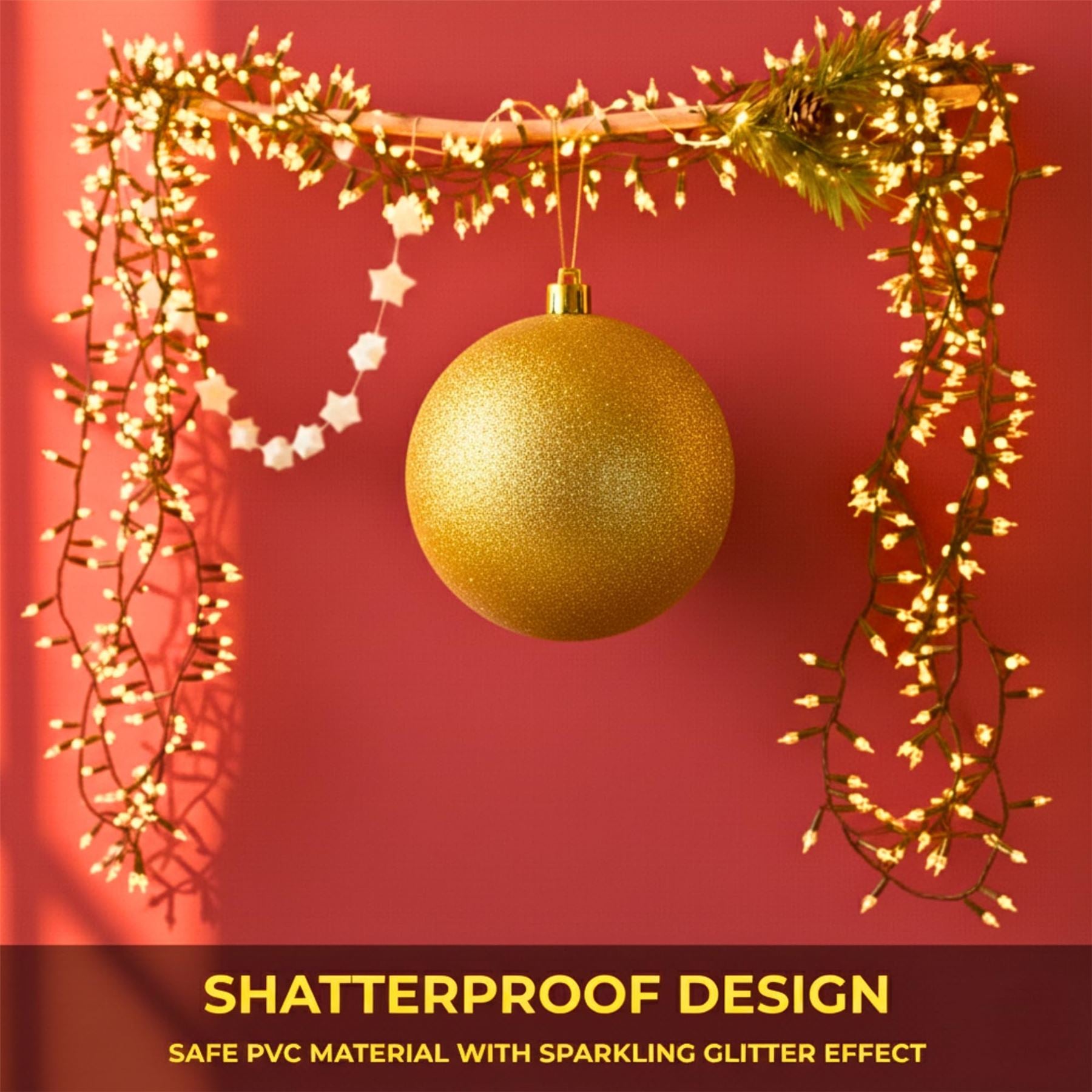 25cm Deep Gold Christmas Bauble – Glitter Finish, Shatterproof