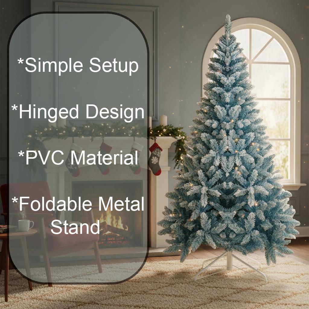 8Ft Christmas Tree Snow Flocked Blue Dusted Artificial Pine Holiday Home Decor