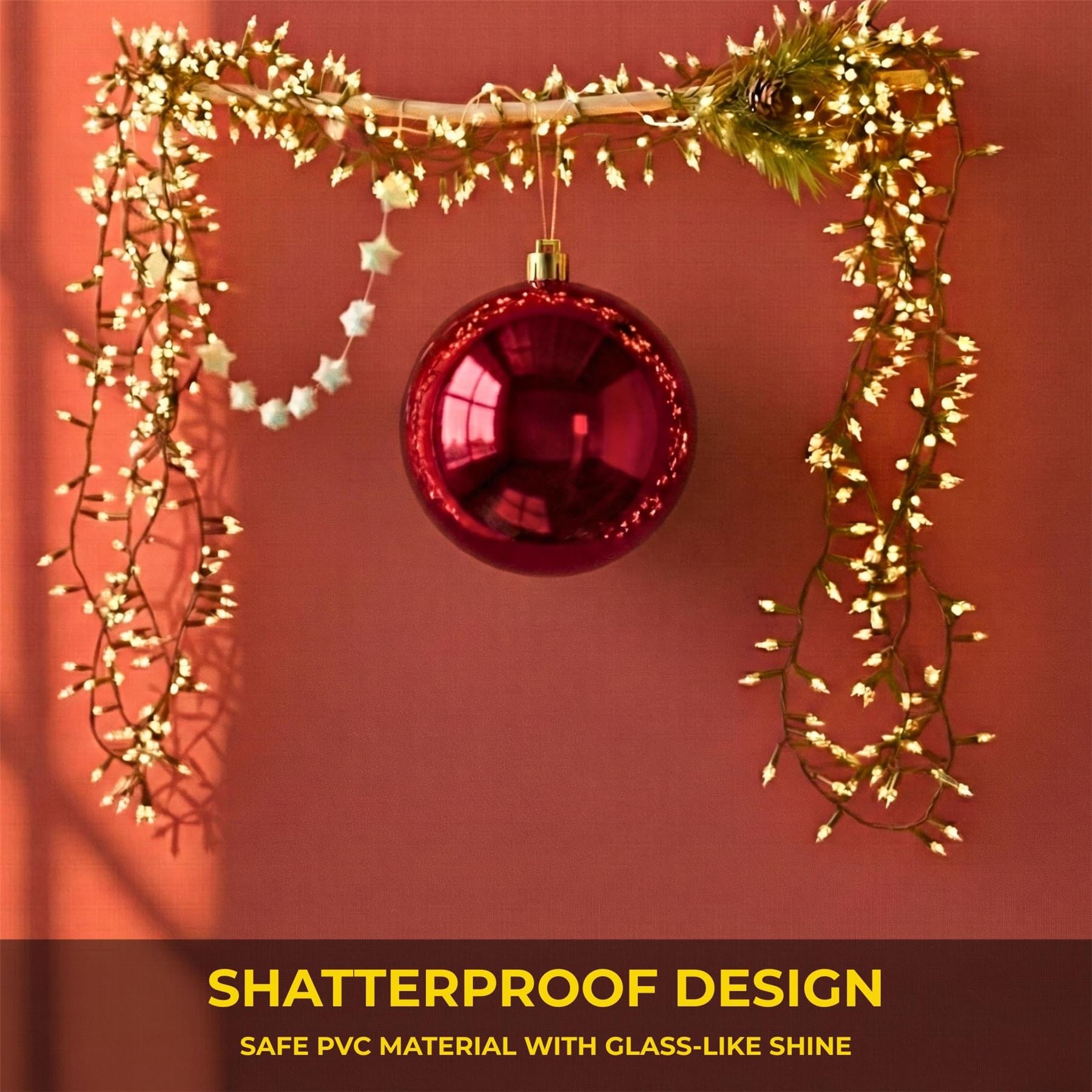 25cm Dark Red Christmas Bauble – Shatterproof, Gloss Finish