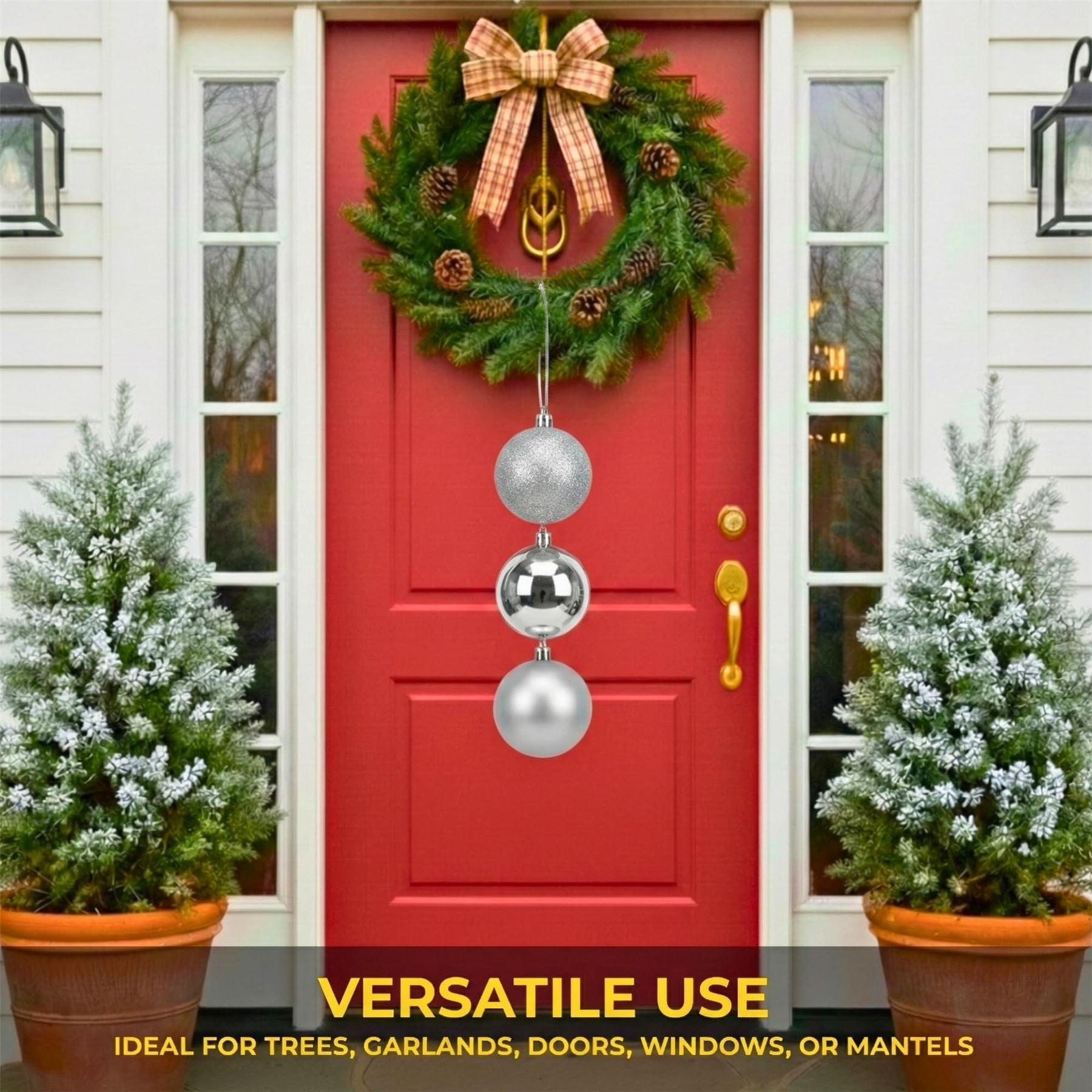 20cm Silver Christmas Baubles – Assorted 3-Pack (Matt & Glitter, Shatterproof)