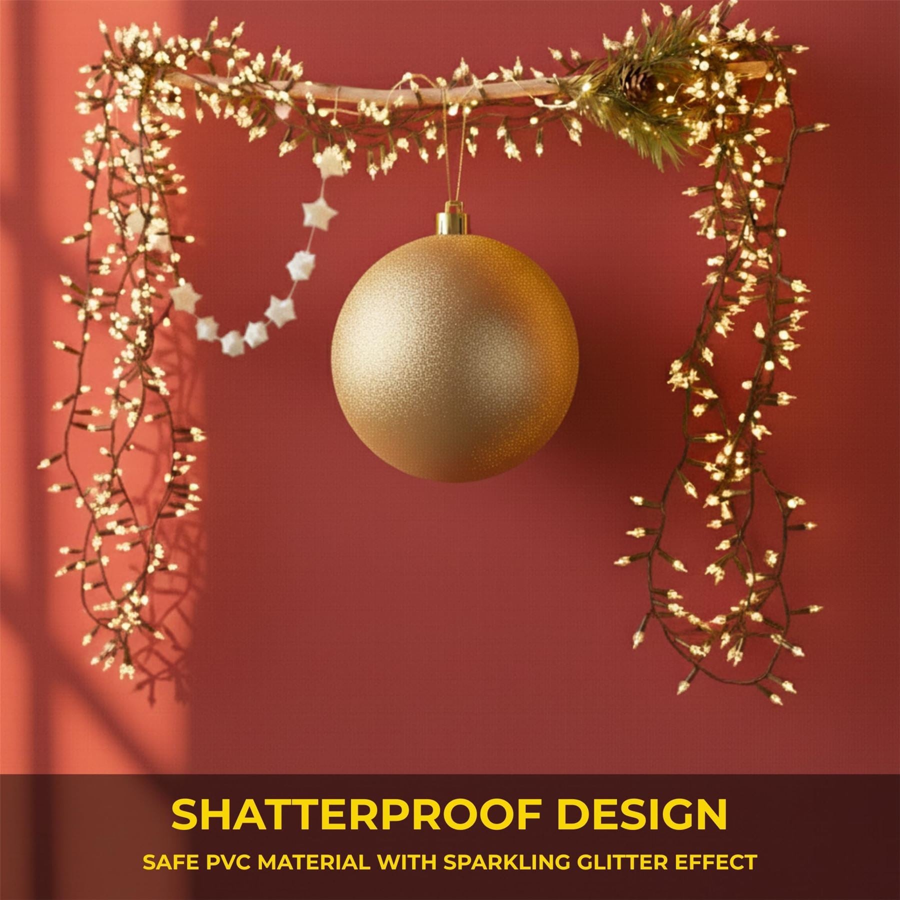 25cm Champagne Christmas Bauble – Glitter Finish, Shatterproof