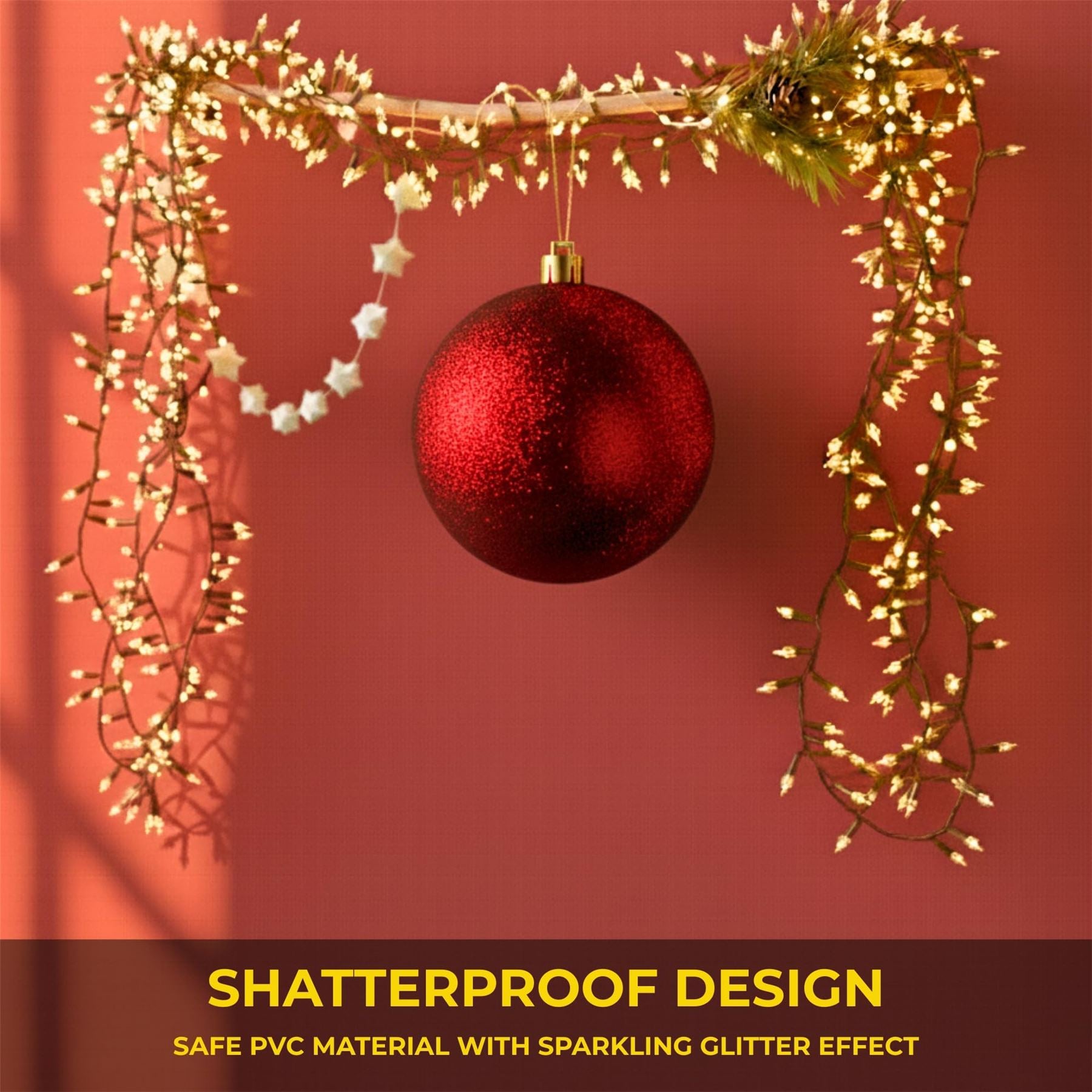 25cm Dark Red Christmas Bauble – Glitter Finish, Shatterproof