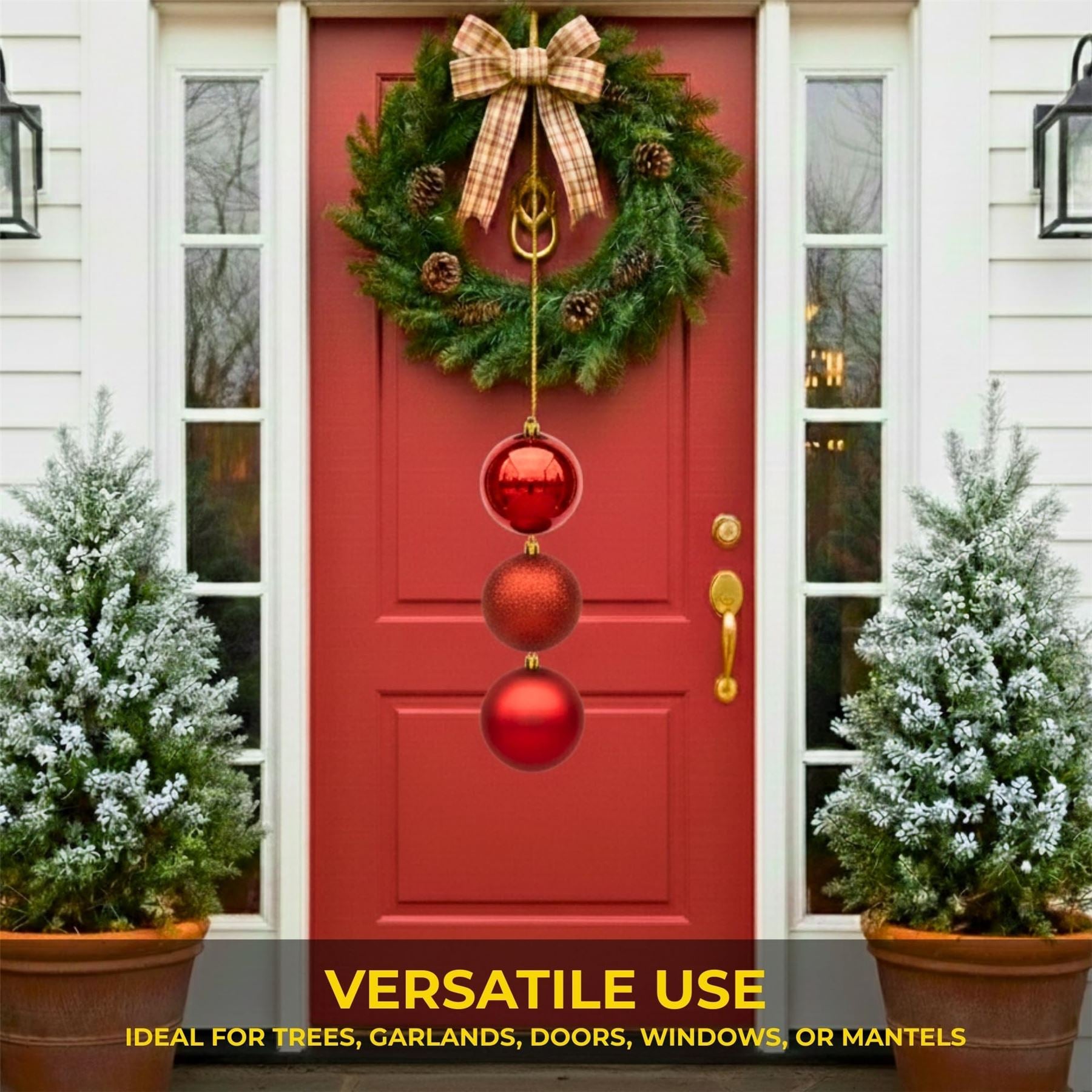 20cm Red Christmas Bauble Set (3pcs) – Assorted Matt & Glitter Shatterproof Decorations