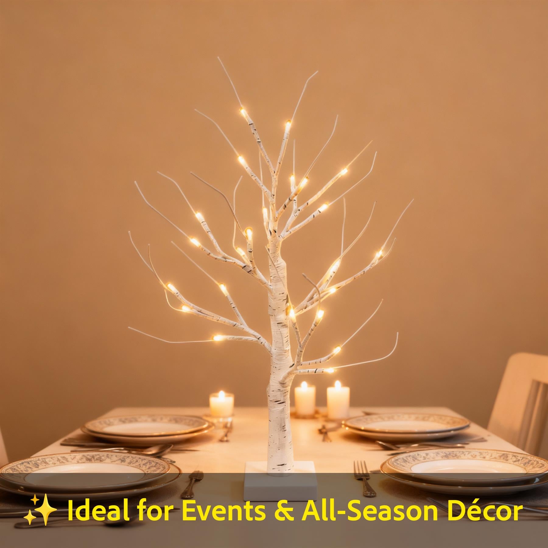 2pcs- 60cm White Twig Tree 24 Warm White LEDs USB or Battery Operated