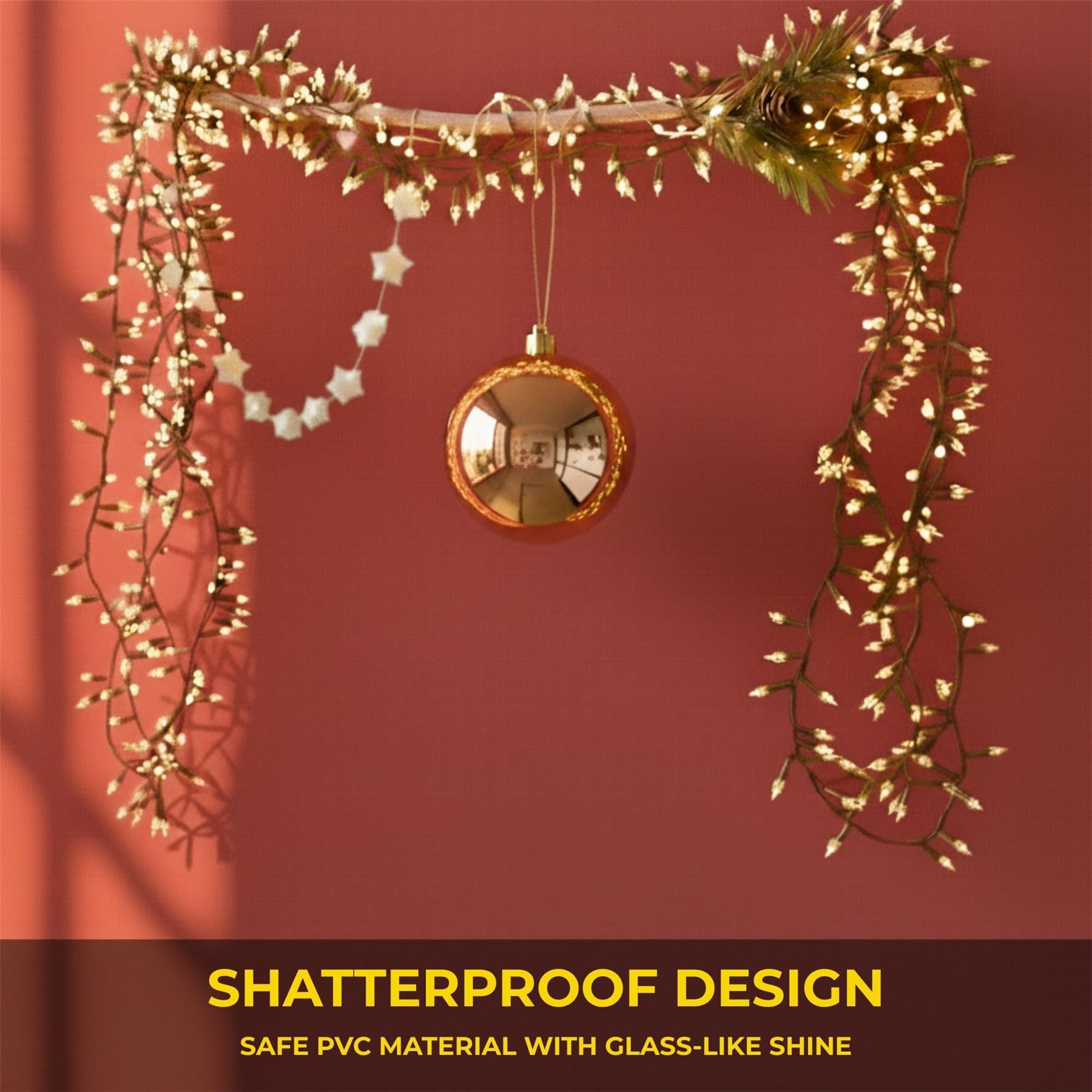 20cm Champagne Shatterproof Christmas Bauble – Glossy Festive Hanging Decoration