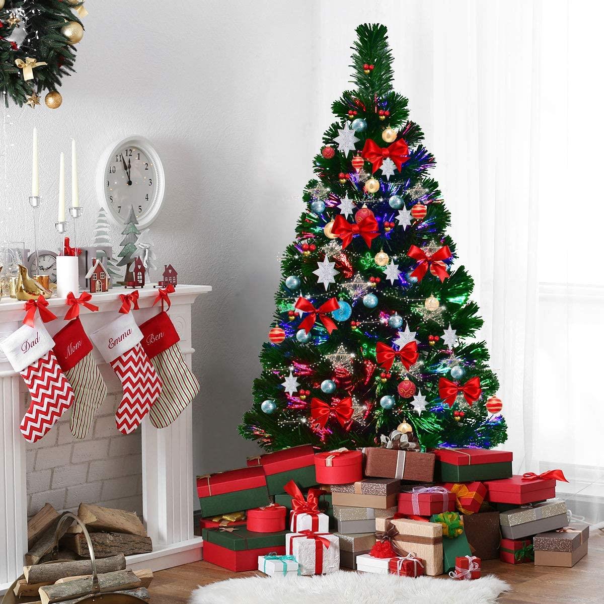 4FT Pre-Lit Christmas Tree Green Fiber Optic LED Lights Xmas Home Holiday Decor