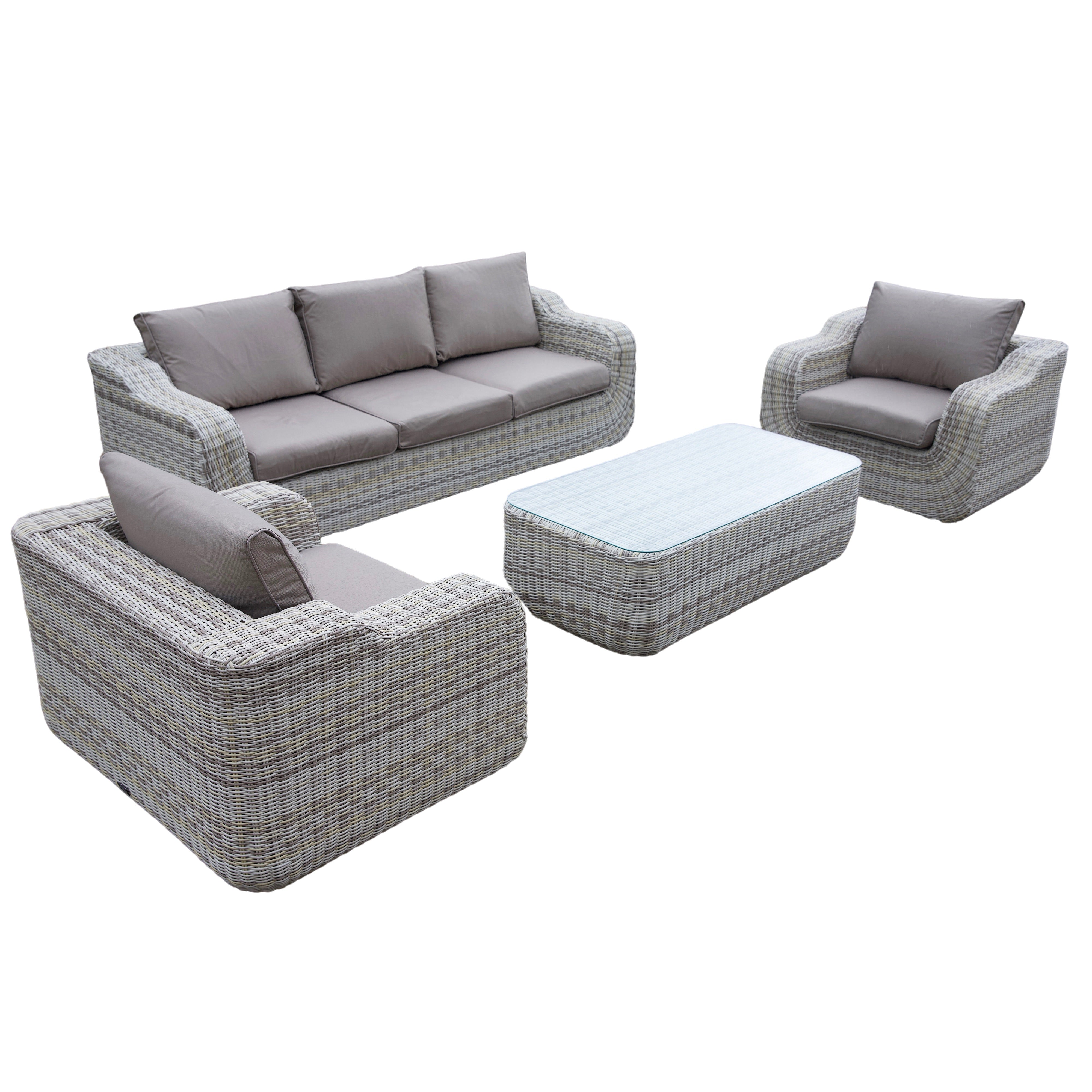 4pcs Tuscany Luxury Rattan Patio Conversation Set 5 Seater - Sofa, Table, Chairs