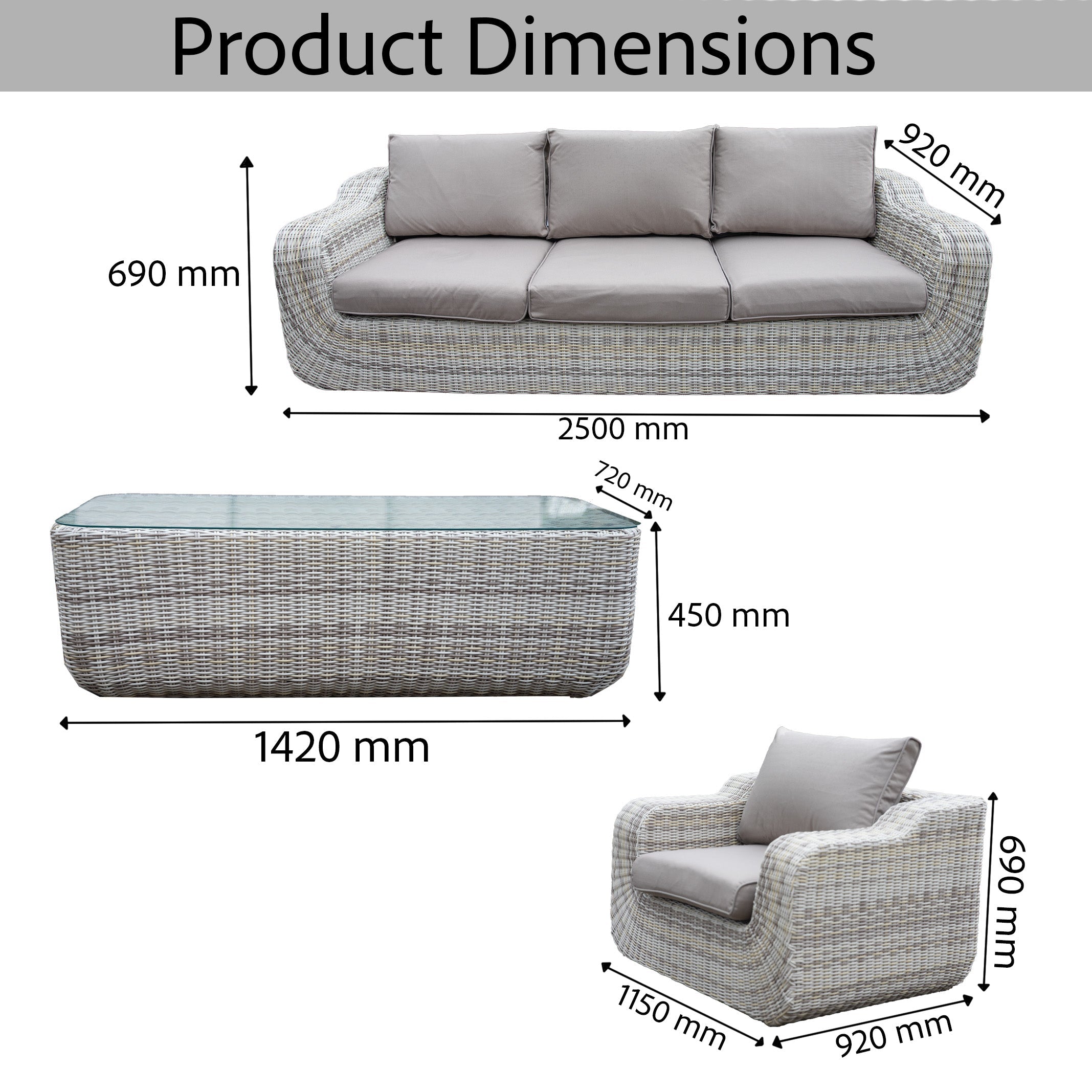 4pcs Tuscany Luxury Rattan Patio Conversation Set 5 Seater - Sofa, Table, Chairs