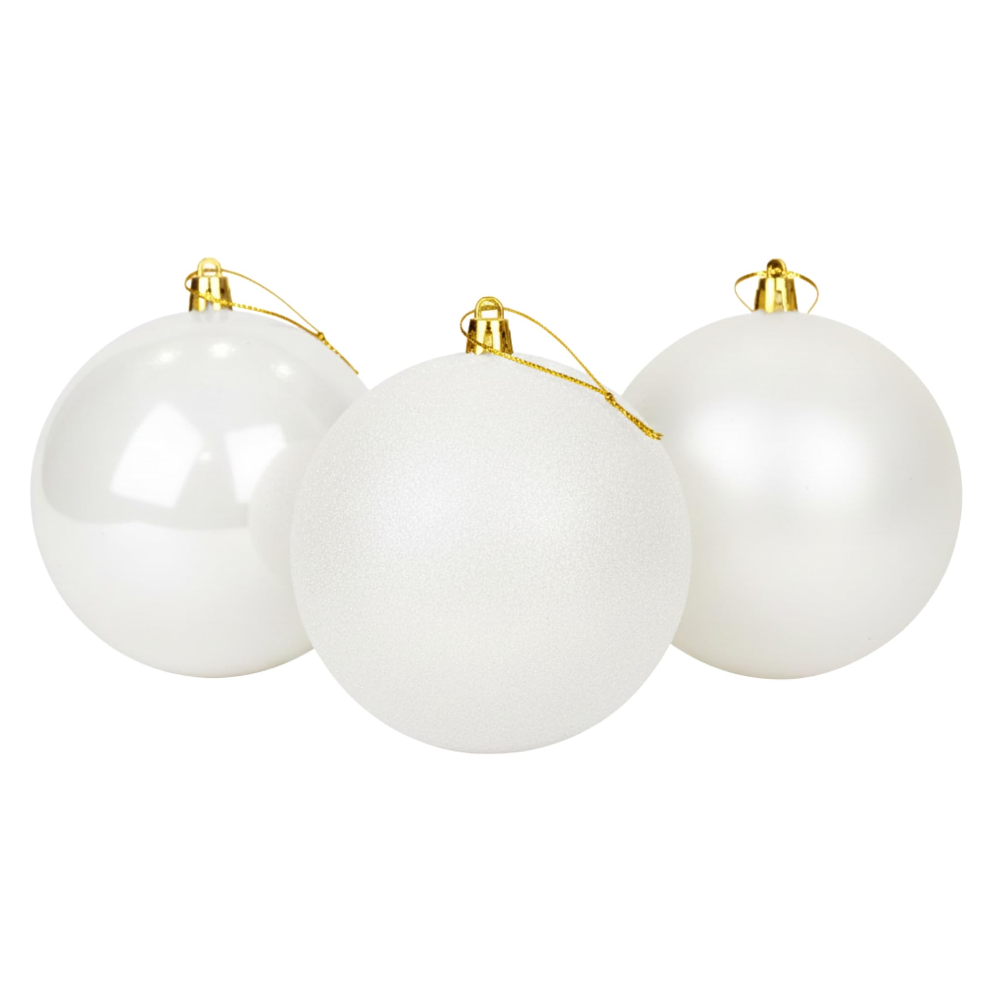 20cm White Christmas Baubles – Assorted 3-Pack (Matt & Glitter, Shatterproof)
