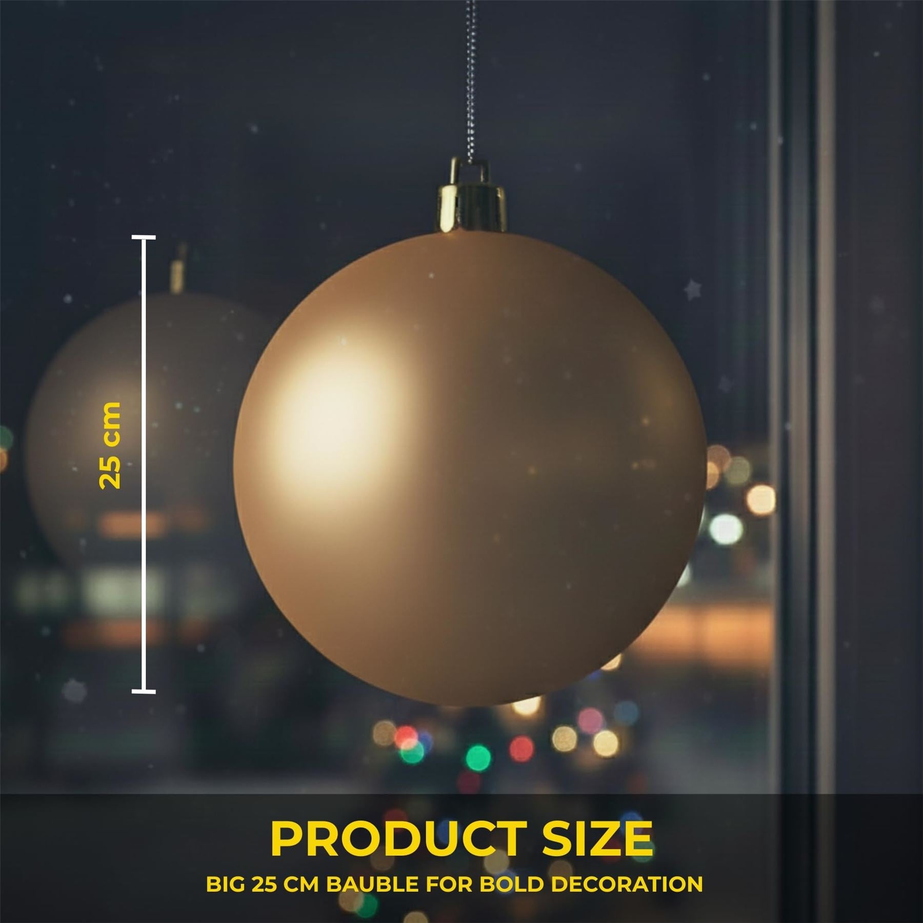 25cm Champagne Christmas Bauble – Matte Finish, Shatterproof