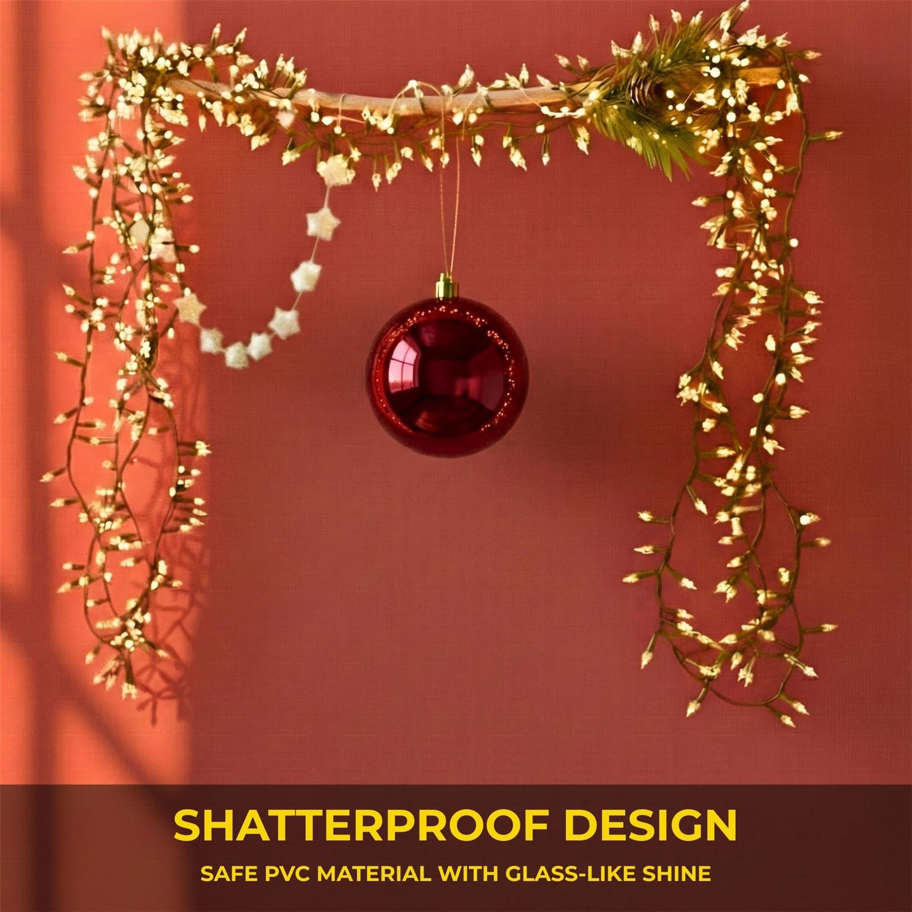 20cm Dark Red Shatterproof Christmas Bauble – Glossy Festive Hanging Decoration