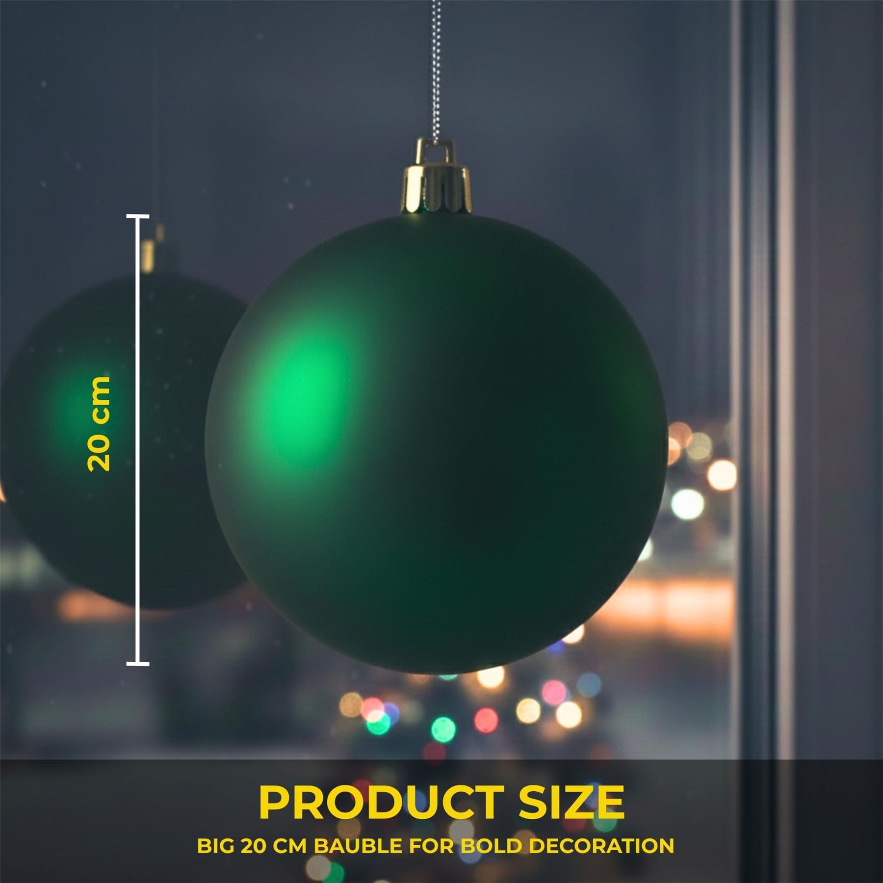 20cm Dark Green Matte Shatterproof Christmas Bauble – Elegant Festive Hanging Decoration