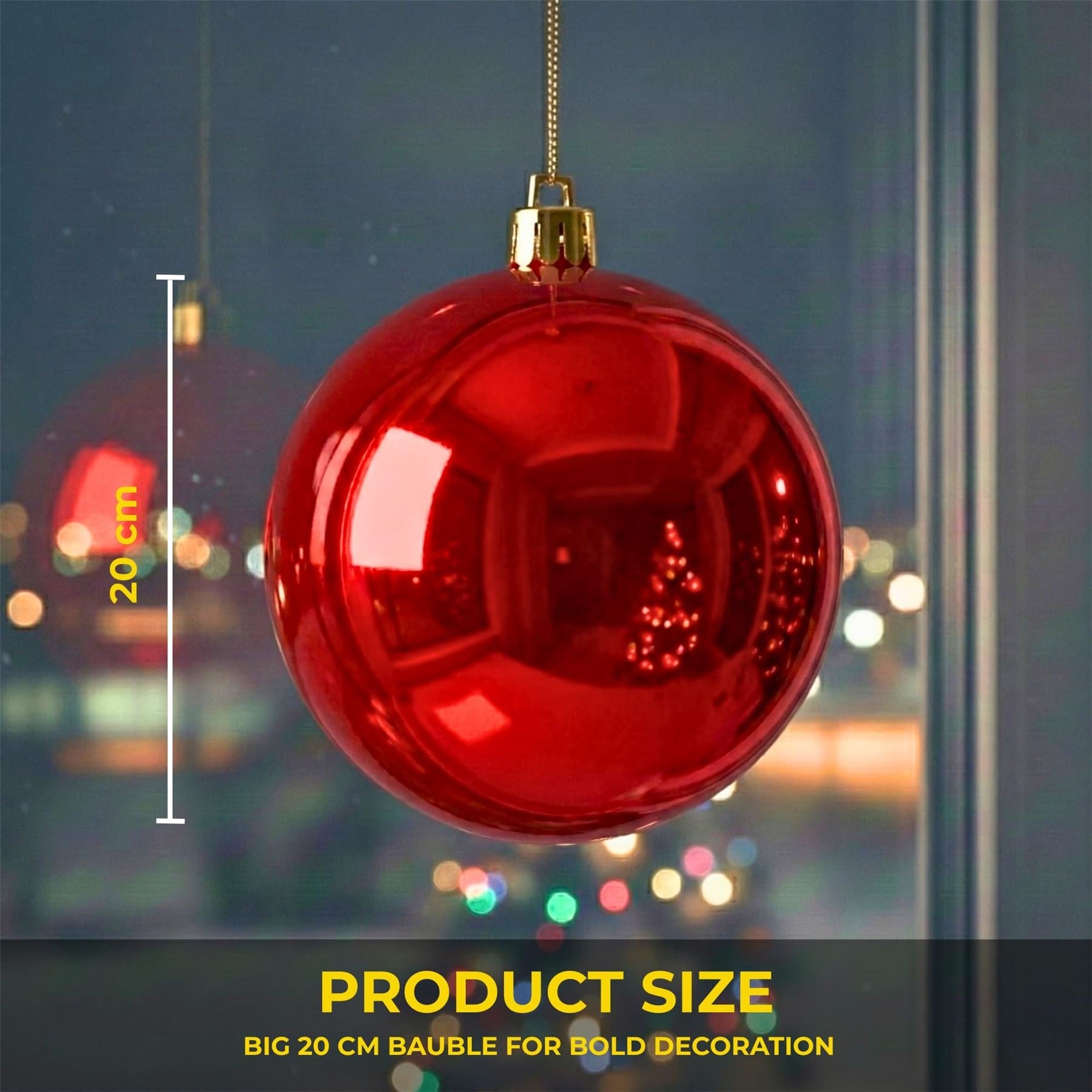 20cm Red Shatterproof Christmas Bauble – Glossy Festive Hanging Decoration