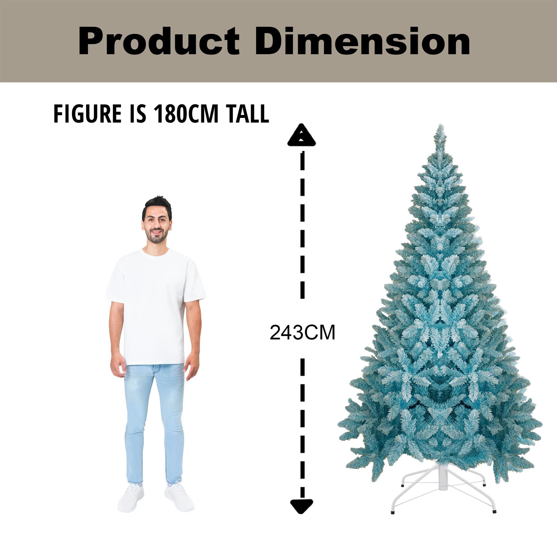 8Ft Christmas Tree Snow Flocked Blue Dusted Artificial Pine Holiday Home Decor