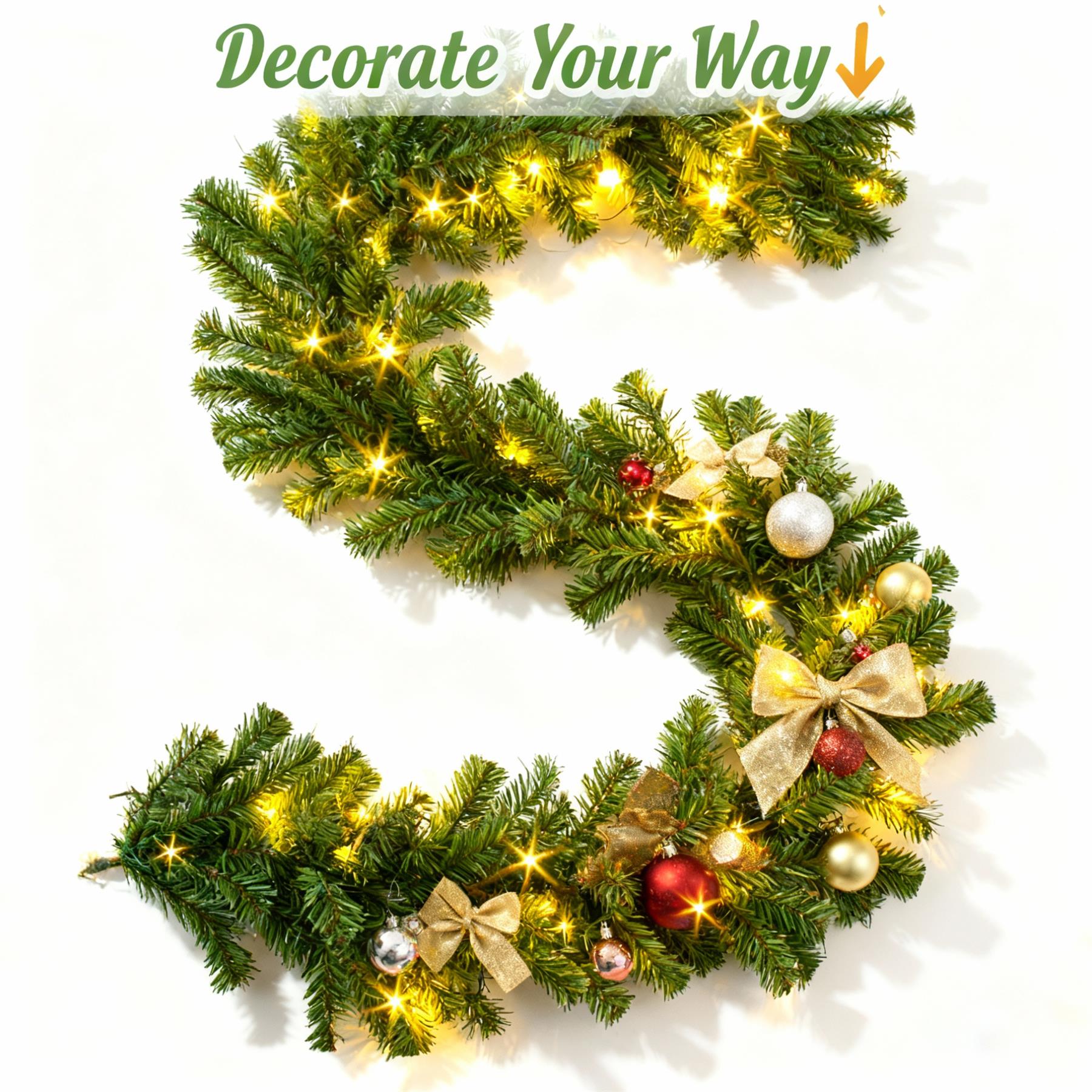 2pcs - 2.7m Alaskan Prelit Green Garland 70LEDs Battery Operated