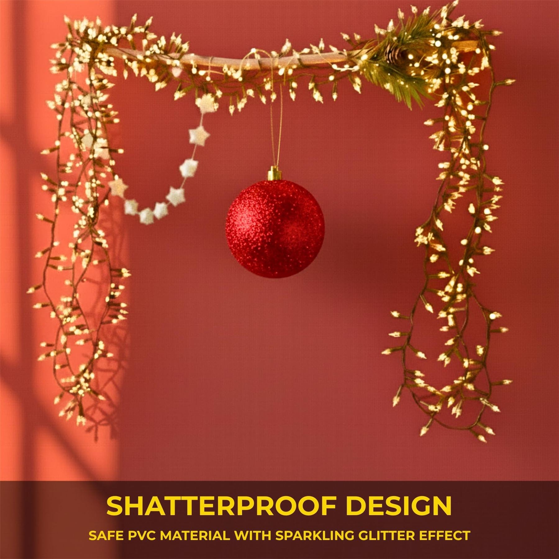 20cm Red Glitter Shatterproof Christmas Bauble – Sparkling Festive Hanging Decoration