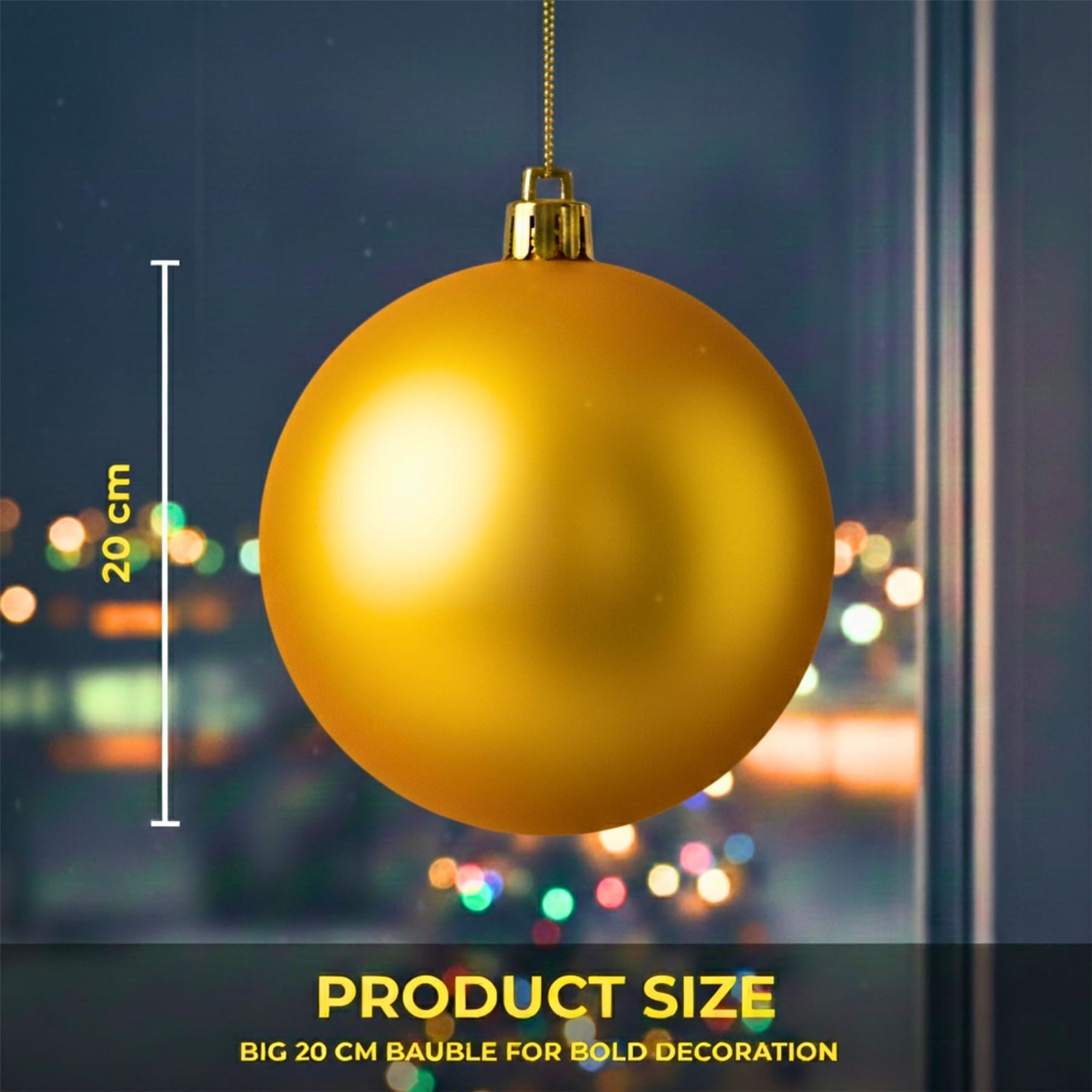 20cm Deep Gold Matte Shatterproof Christmas Bauble – Elegant Festive Hanging Decoration