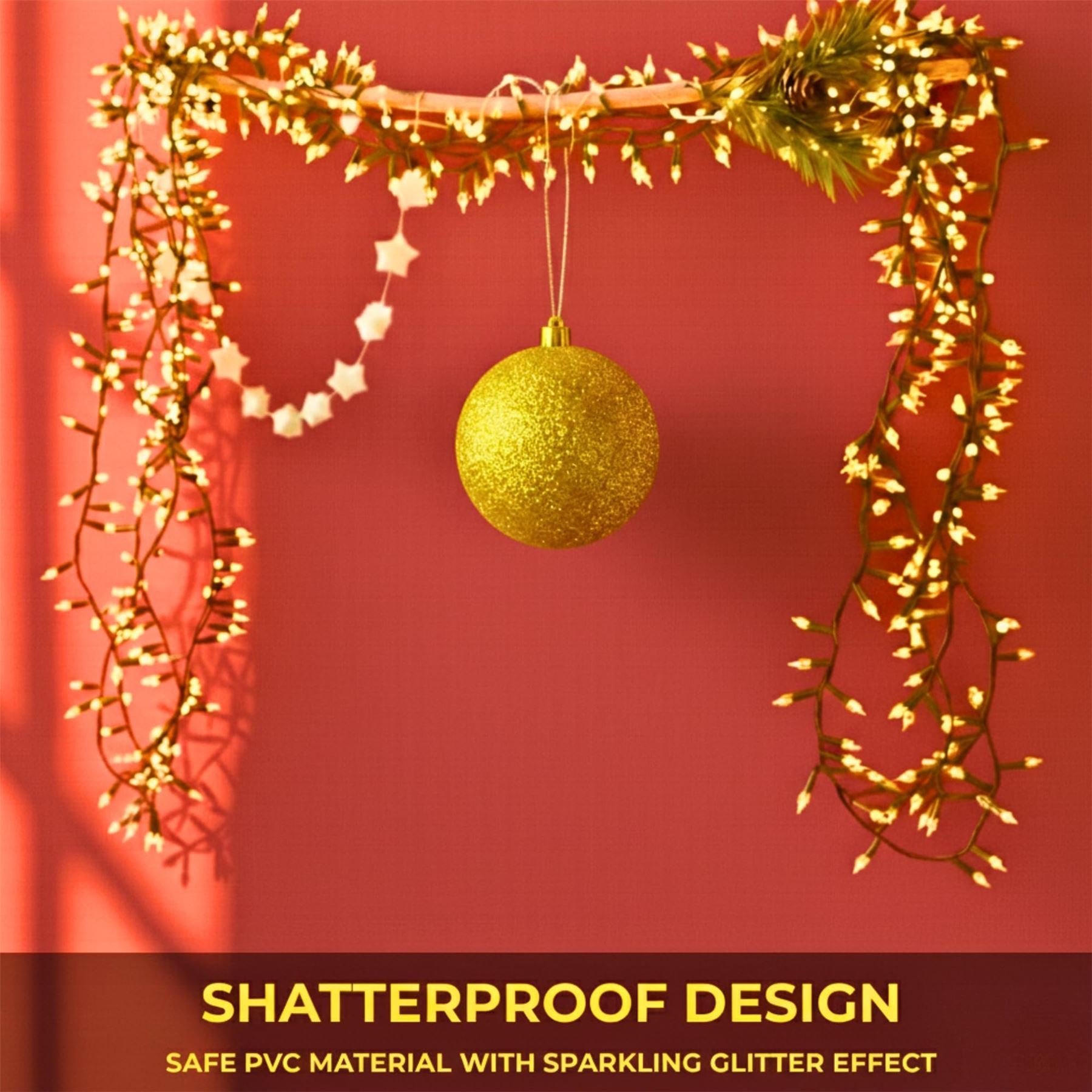 20cm Deep Gold Glitter Shatterproof Christmas Bauble – Sparkling Festive Hanging Decoration