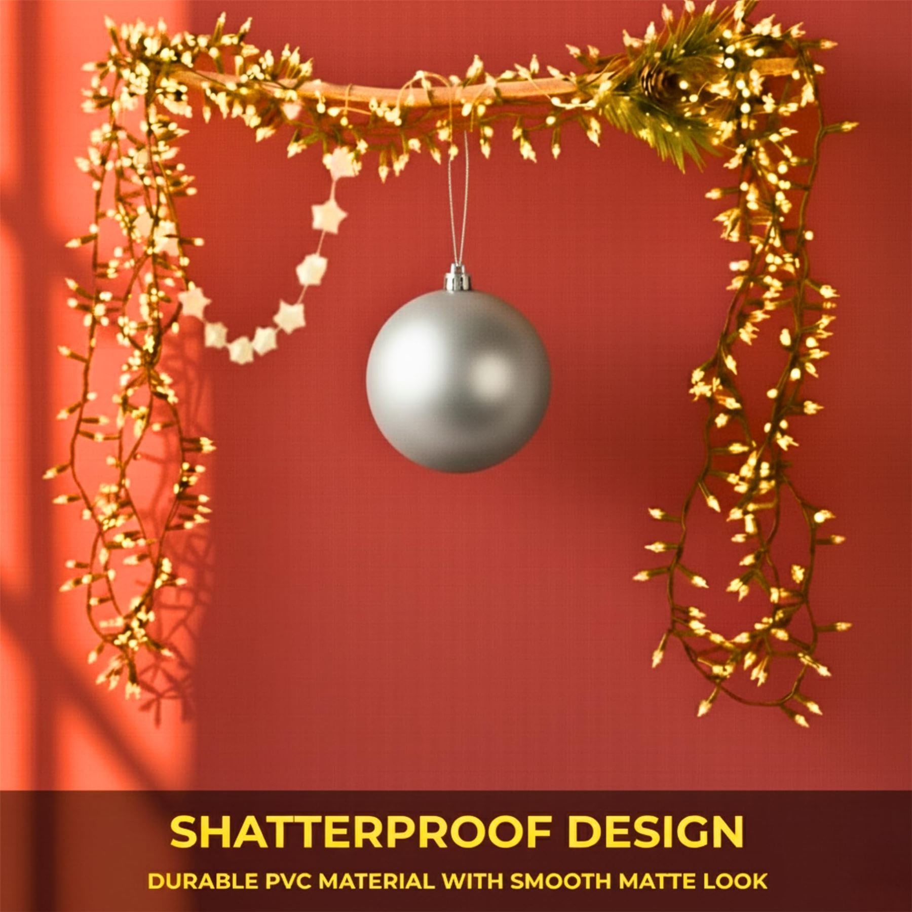 20cm Silver Matte Shatterproof Christmas Bauble – Elegant Festive Hanging Decoration