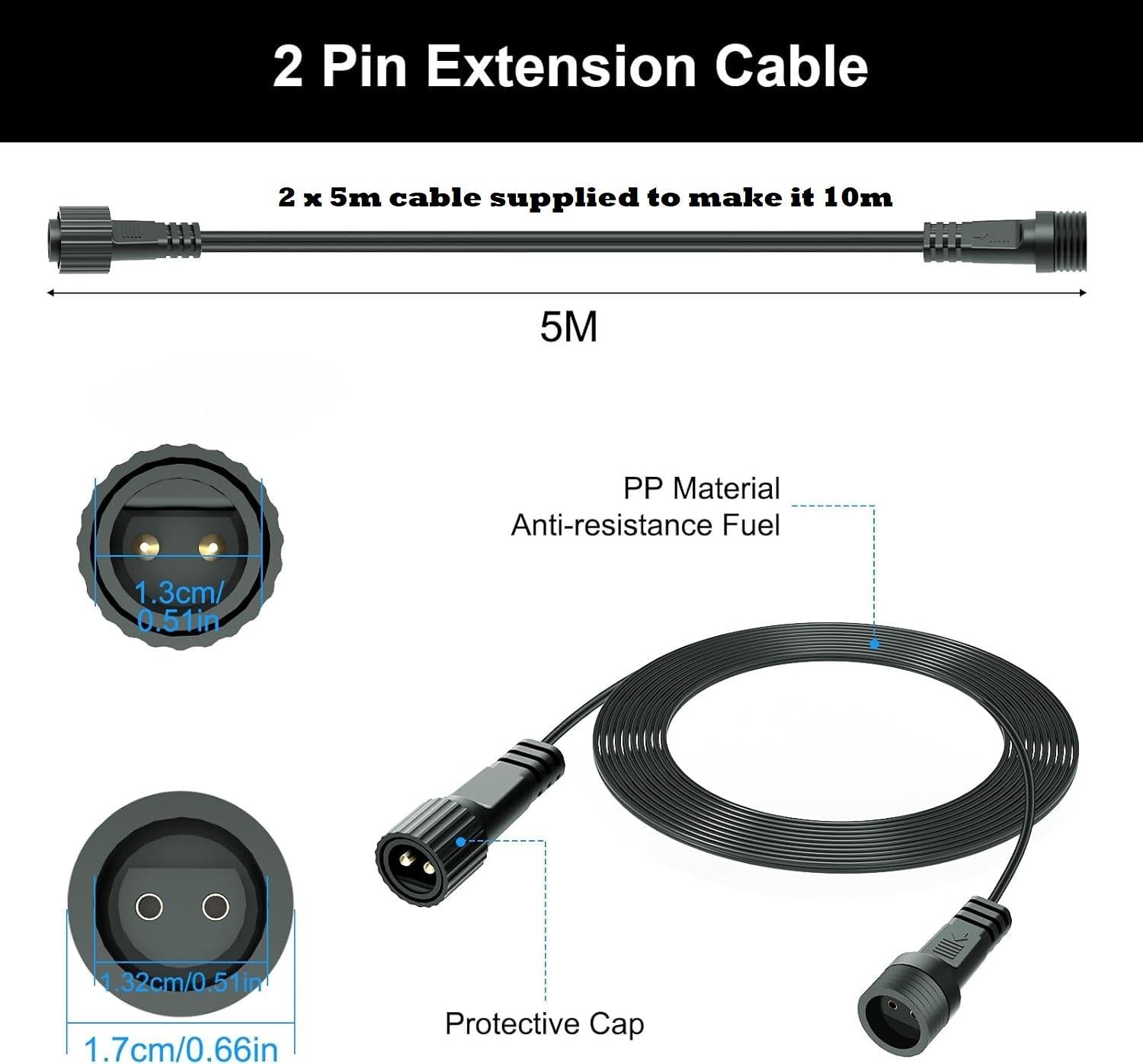 10M Extension Cable 2Pin LED Connector G40 Globe Outdoor Festoon Christmas Light