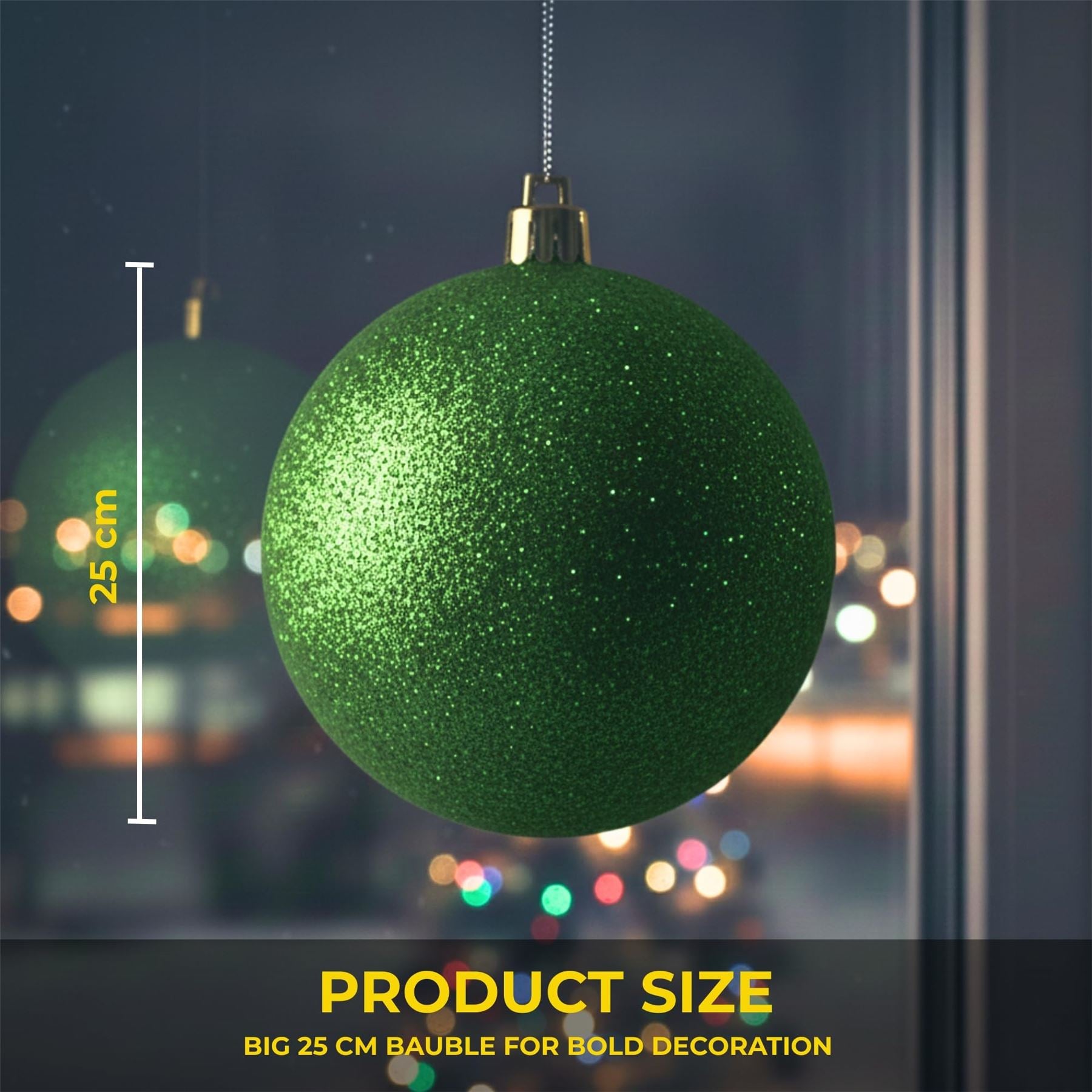 25cm Dark Green Christmas Bauble – Glitter Finish, Shatterproof
